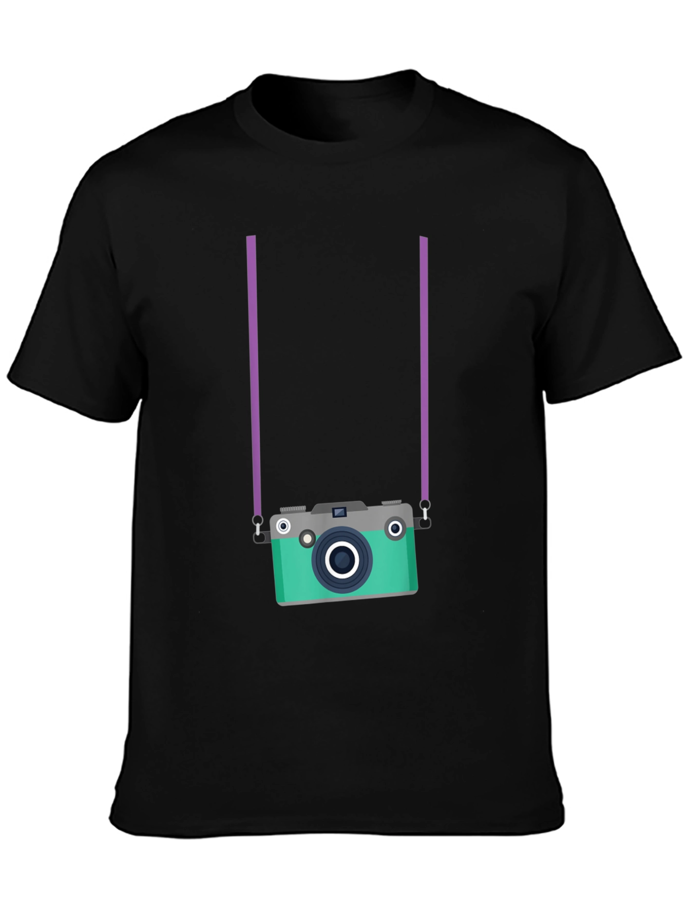 Retro Camera Graphic Tee - Black Cotton Casual Shirt