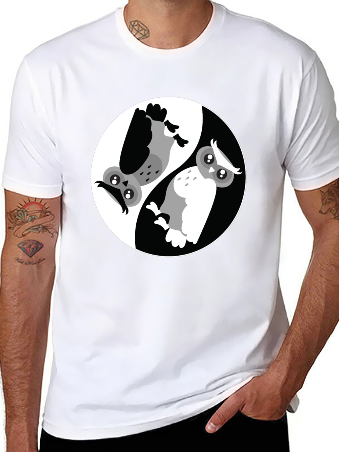 Yin Yang Owl Graphic T-Shirt - Balance and Style