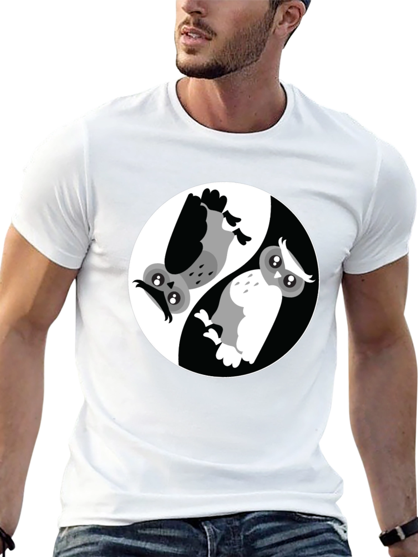 Yin Yang Owl Graphic T-Shirt - Balance and Style