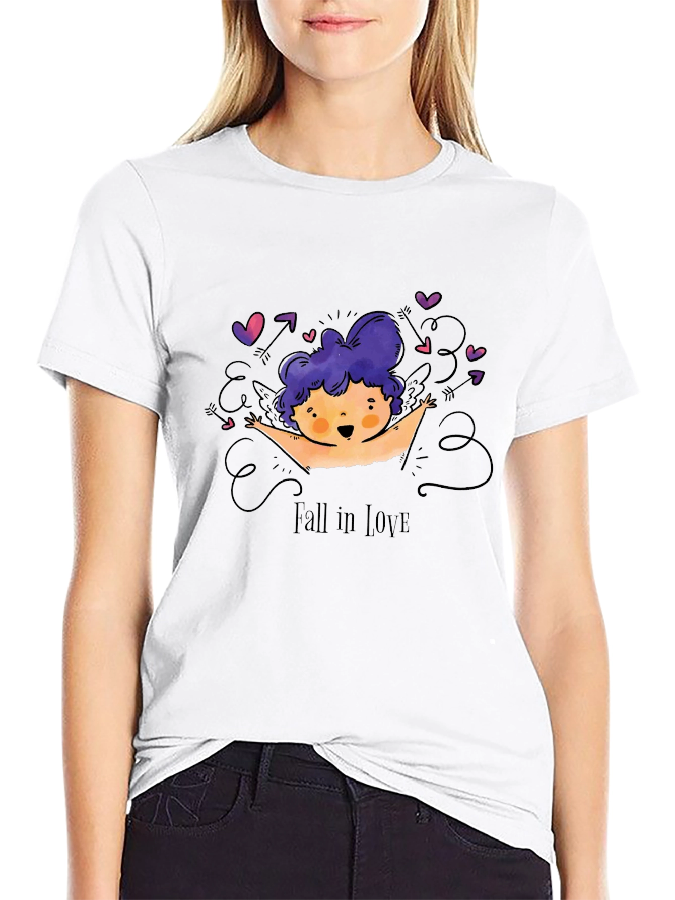 Fall in Love Cupid Graphic Tee - Black
