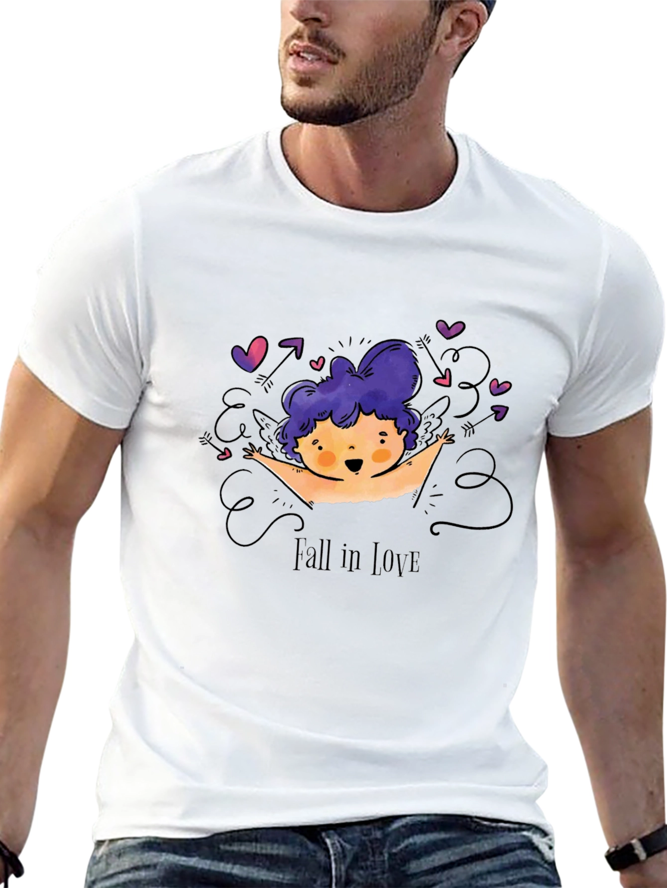 Fall in Love Cupid Graphic Tee - Black