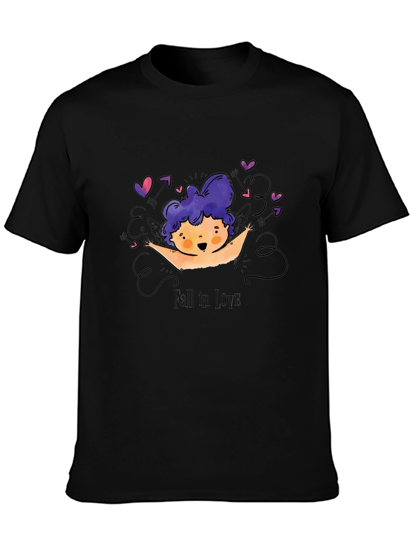 Fall in Love Cupid Graphic Tee - Black
