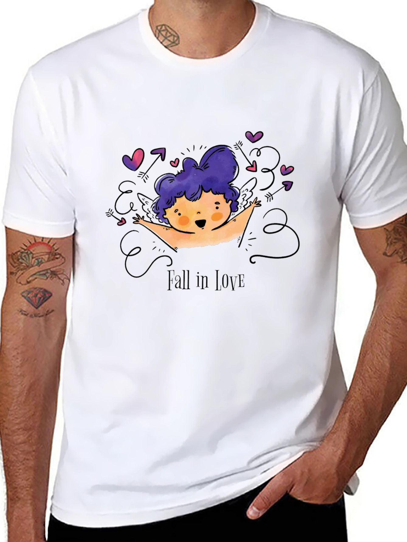 Fall in Love Cupid Graphic Tee - Black