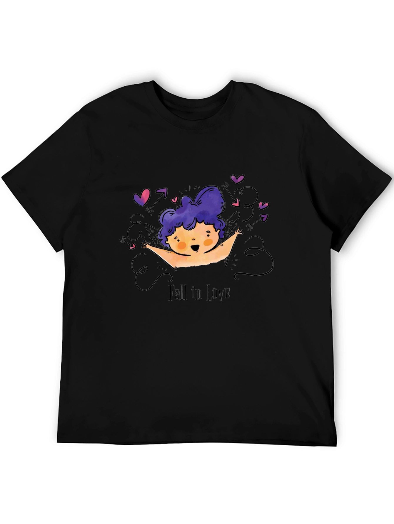 Fall in Love Cupid Graphic Tee - Black