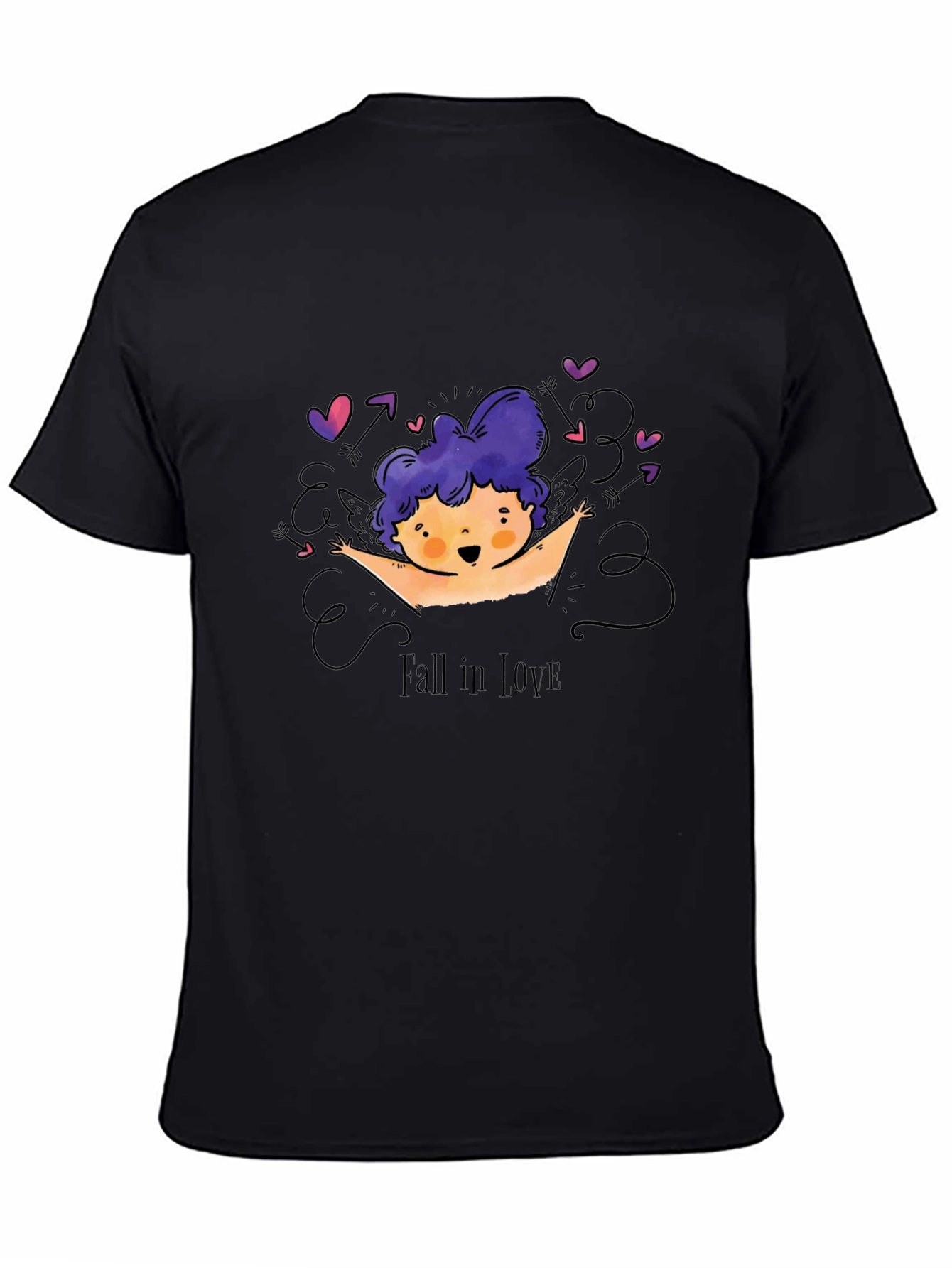 Fall in Love Cupid Graphic Tee - Black