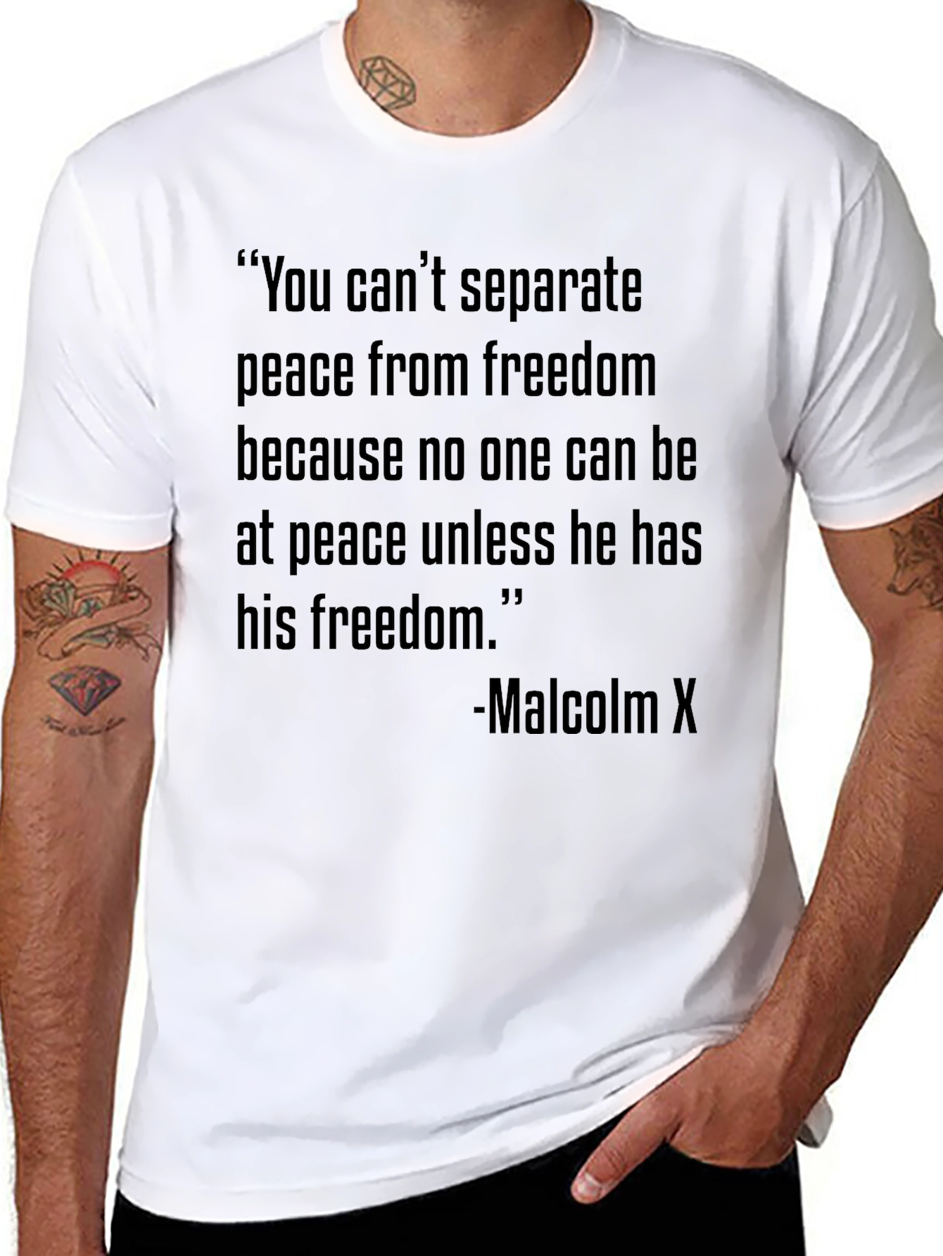 Malcolm X Freedom Quote T-Shirt - Peace and Liberty