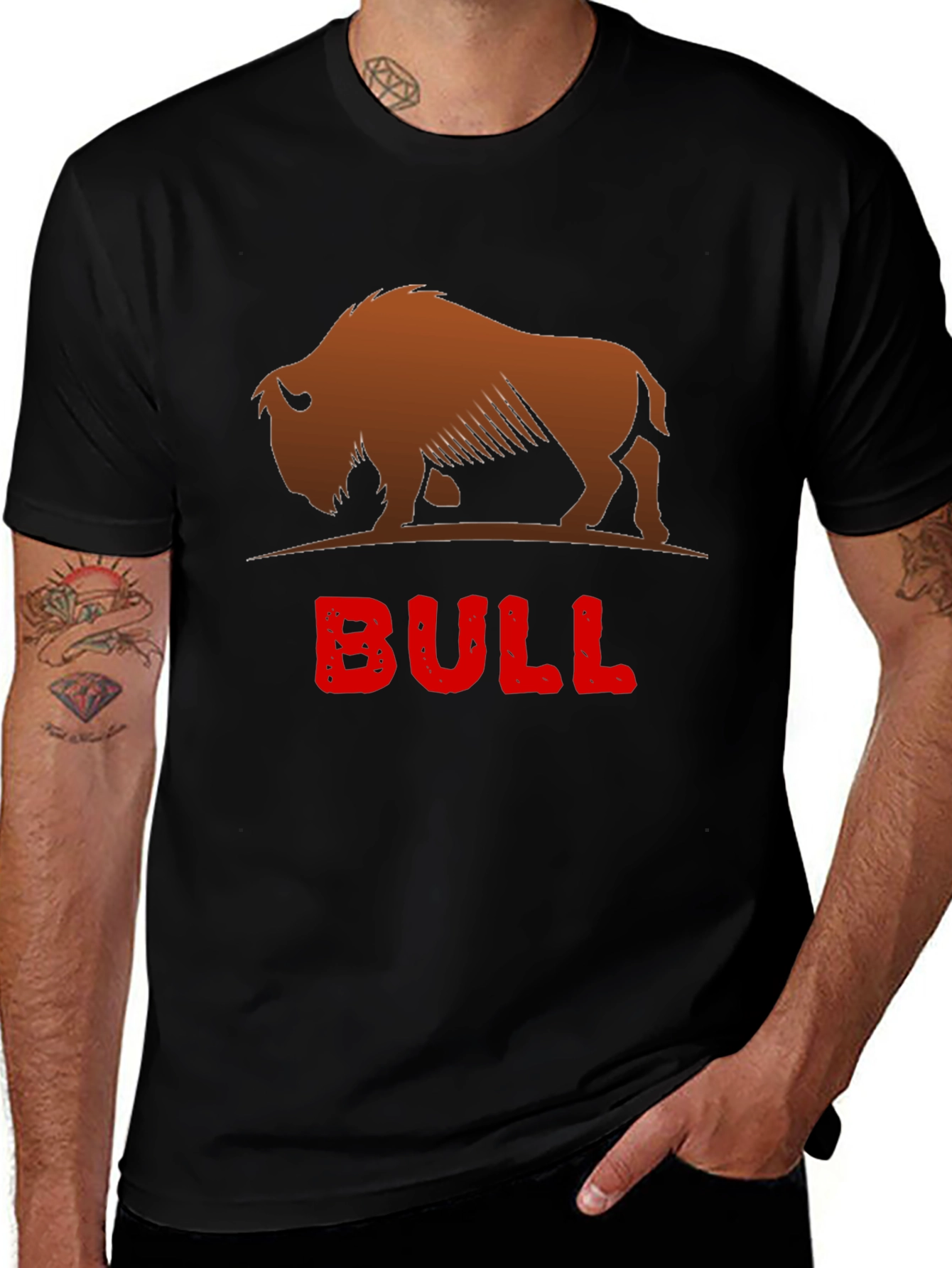 Cool Bison Bull Graphic Black T-Shirt