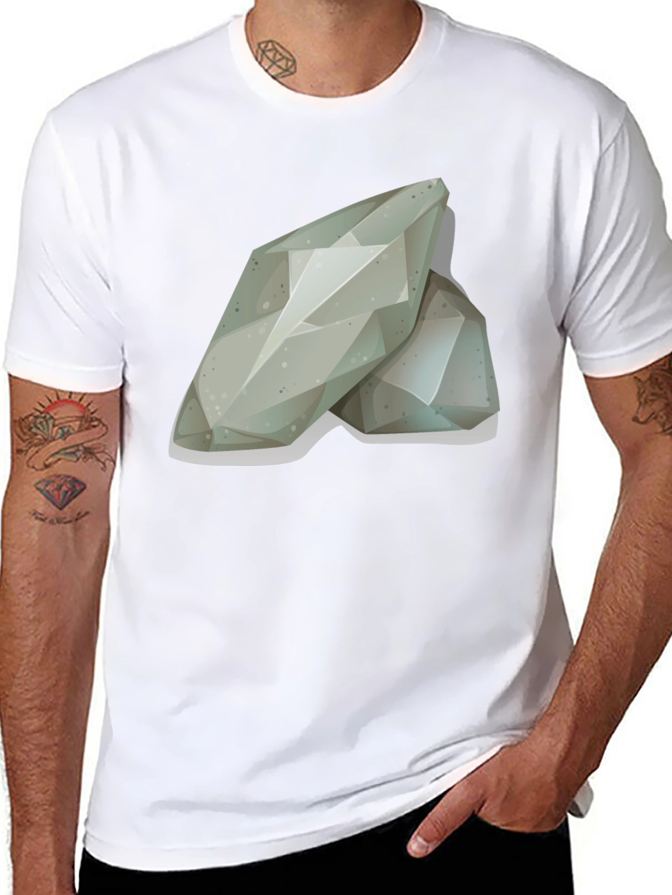 Abstract Geometric Stone Graphic Tee - Black