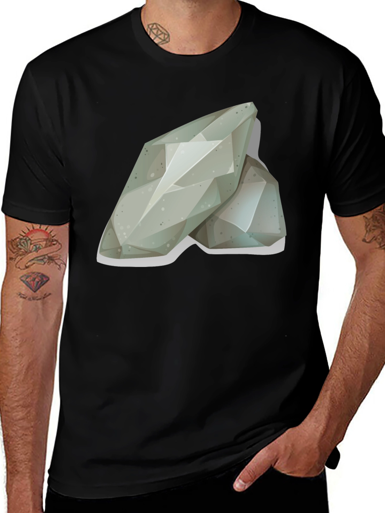 Abstract Geometric Stone Graphic Tee - Black