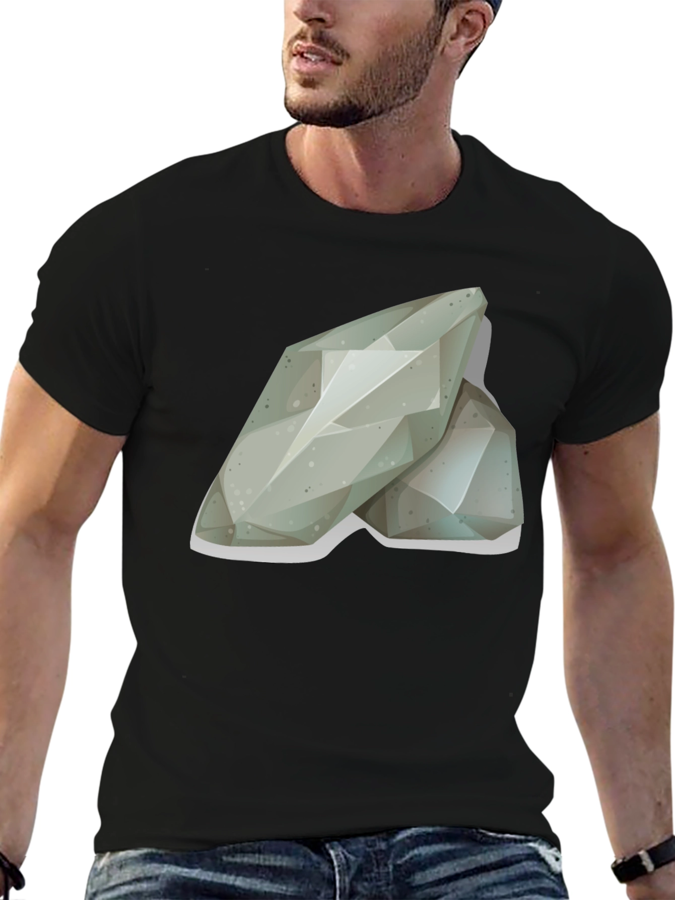 Abstract Geometric Stone Graphic Tee - Black