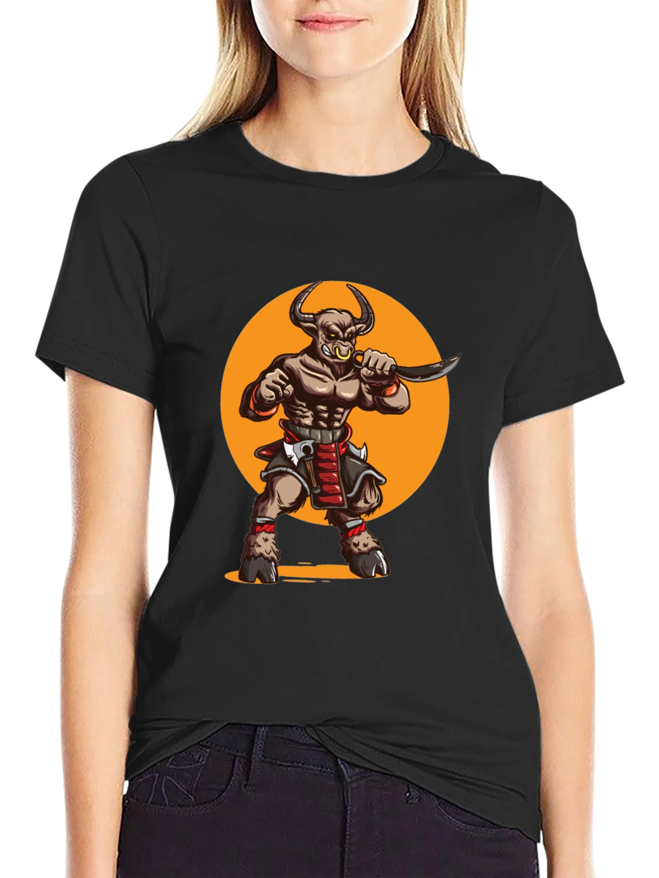 Minotaur Warrior Graphic Tee - Black Cotton Shirt