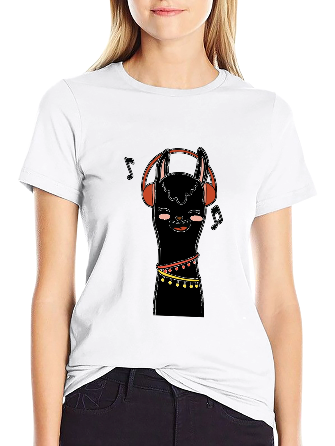 Llama Headphones Black Graphic Tee