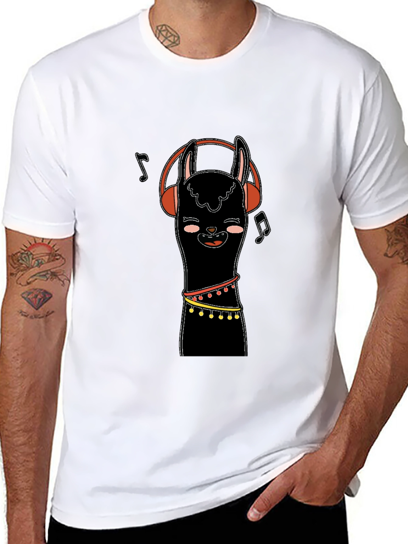 Llama Headphones Black Graphic Tee