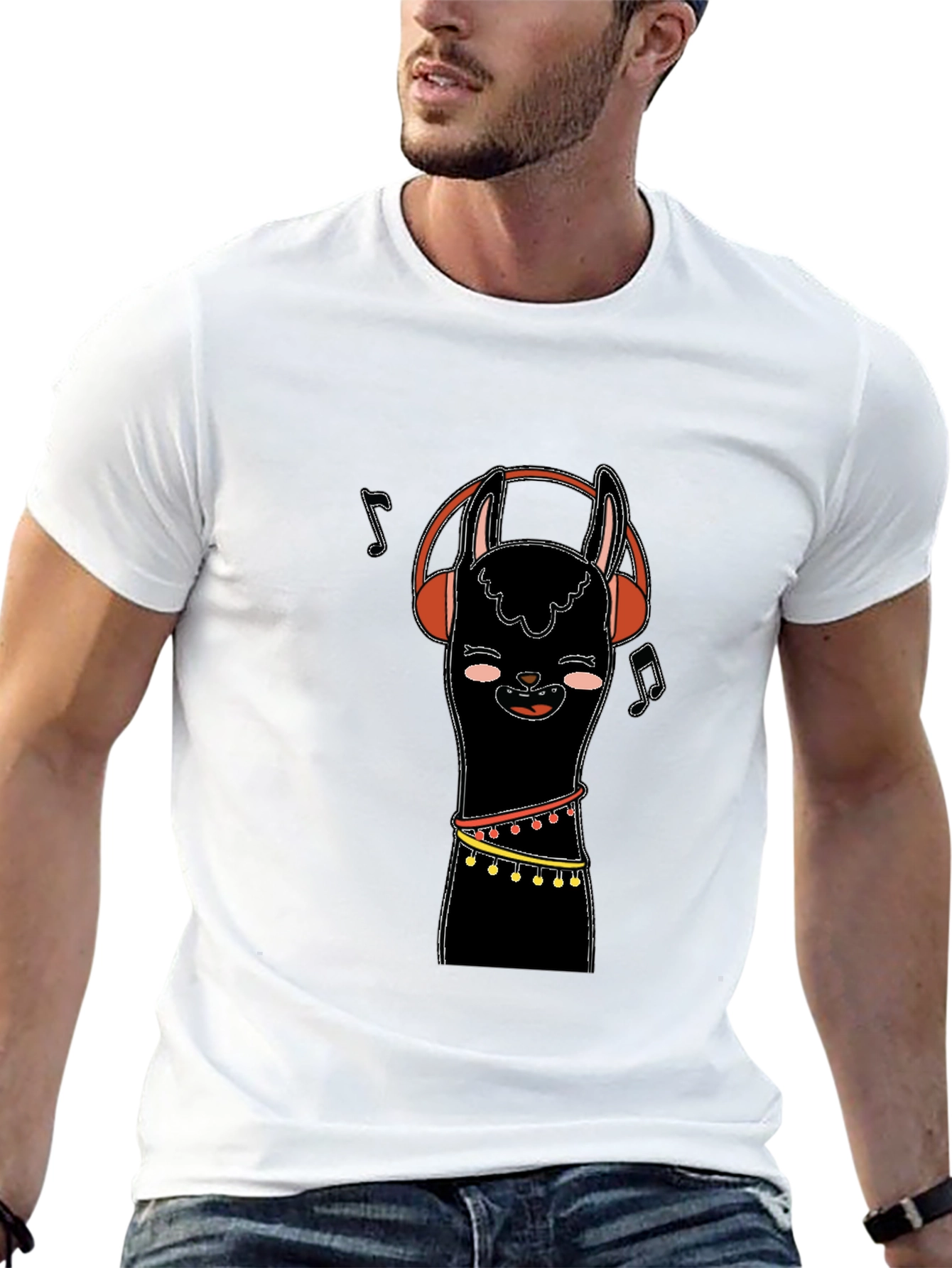Llama Headphones Black Graphic Tee