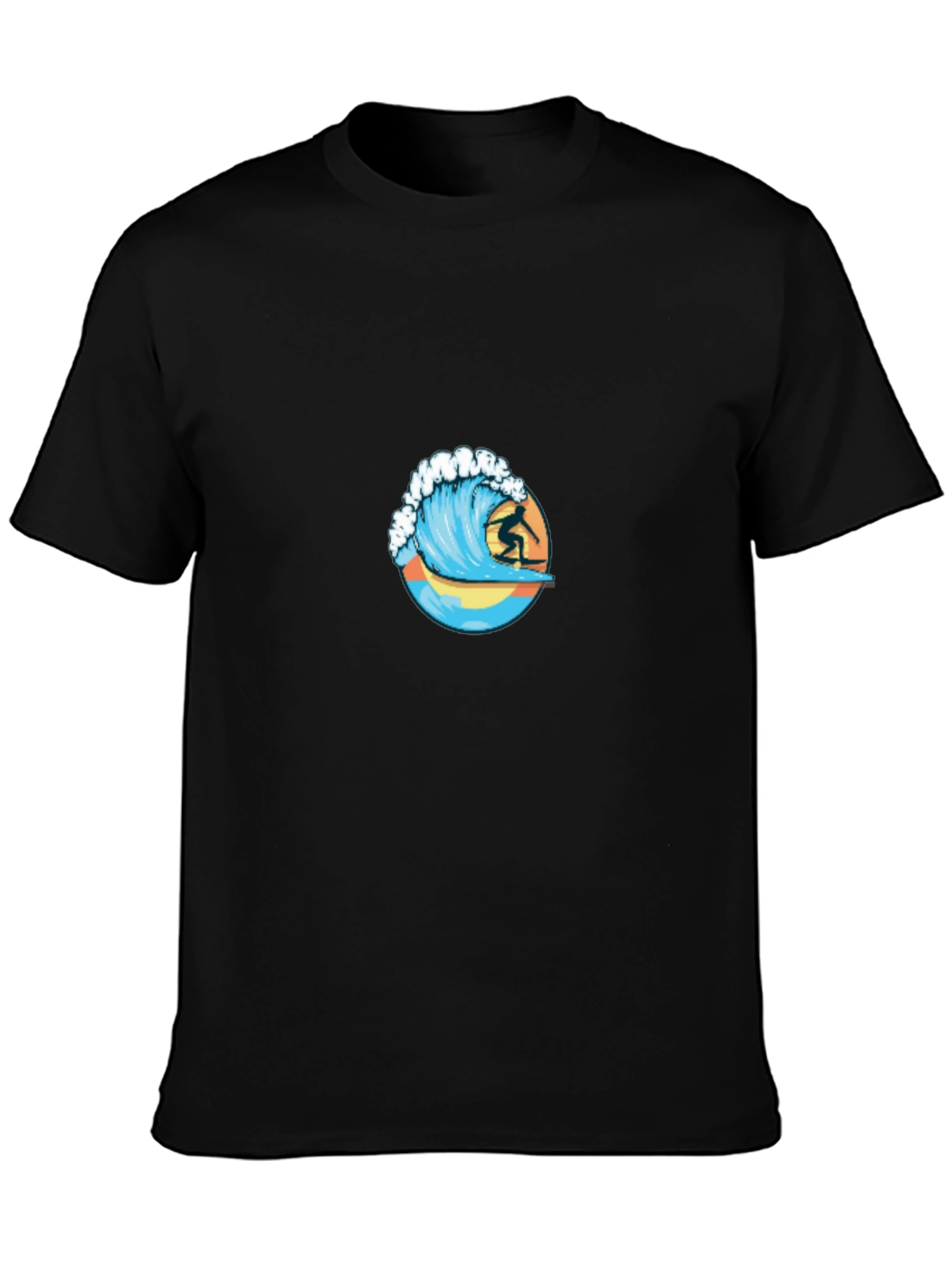 Surfing Wave Graphic Tee - Black Cotton T-Shirt