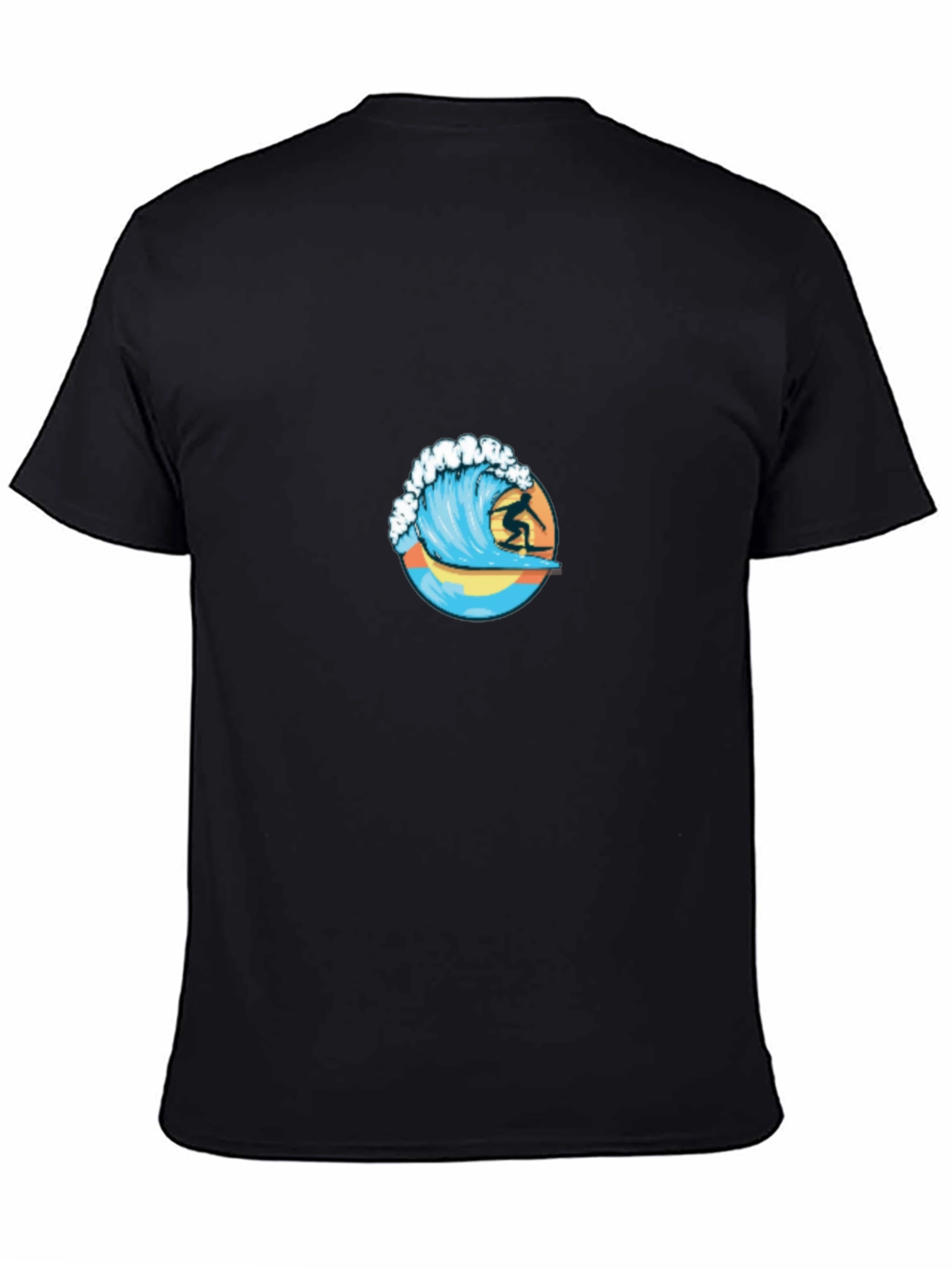 Surfing Wave Graphic Tee - Black Cotton T-Shirt