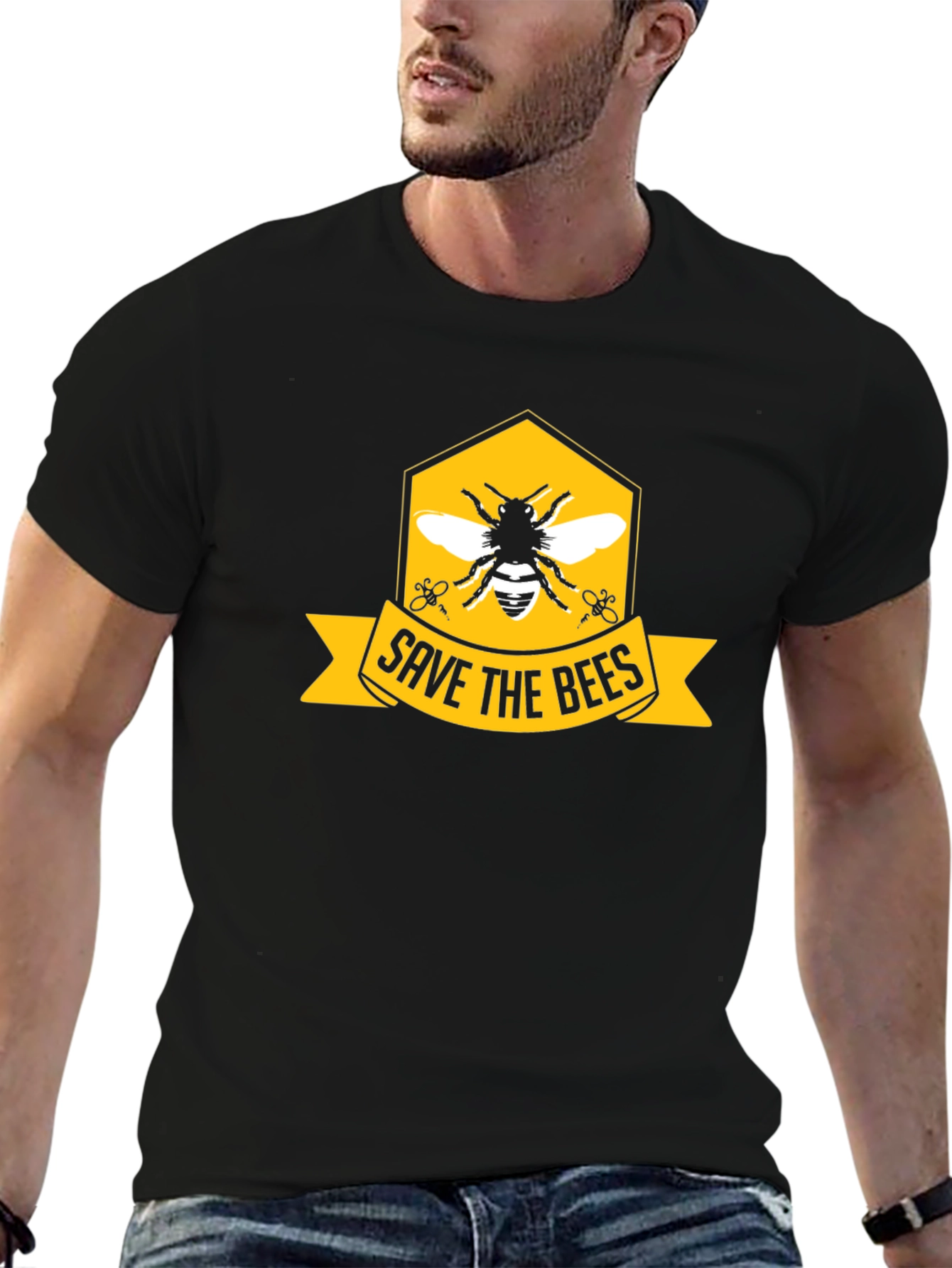 Save The Bees Graphic Tee - Black Cotton T-Shirt