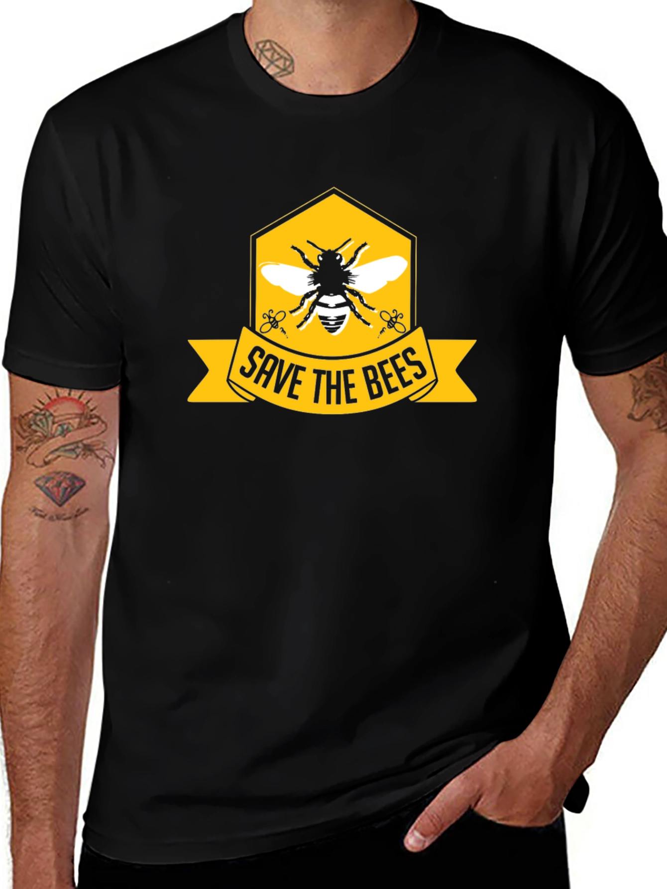 Save The Bees Graphic Tee - Black Cotton T-Shirt