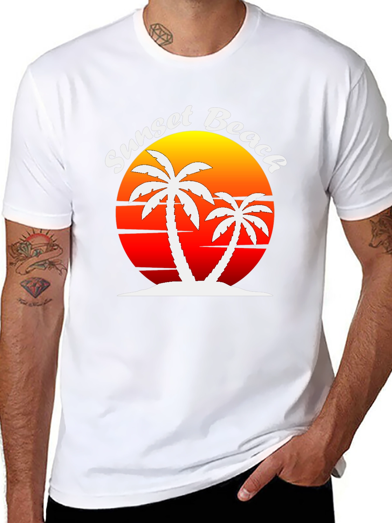 Sunset Beach Palm Tree Graphic T-Shirt