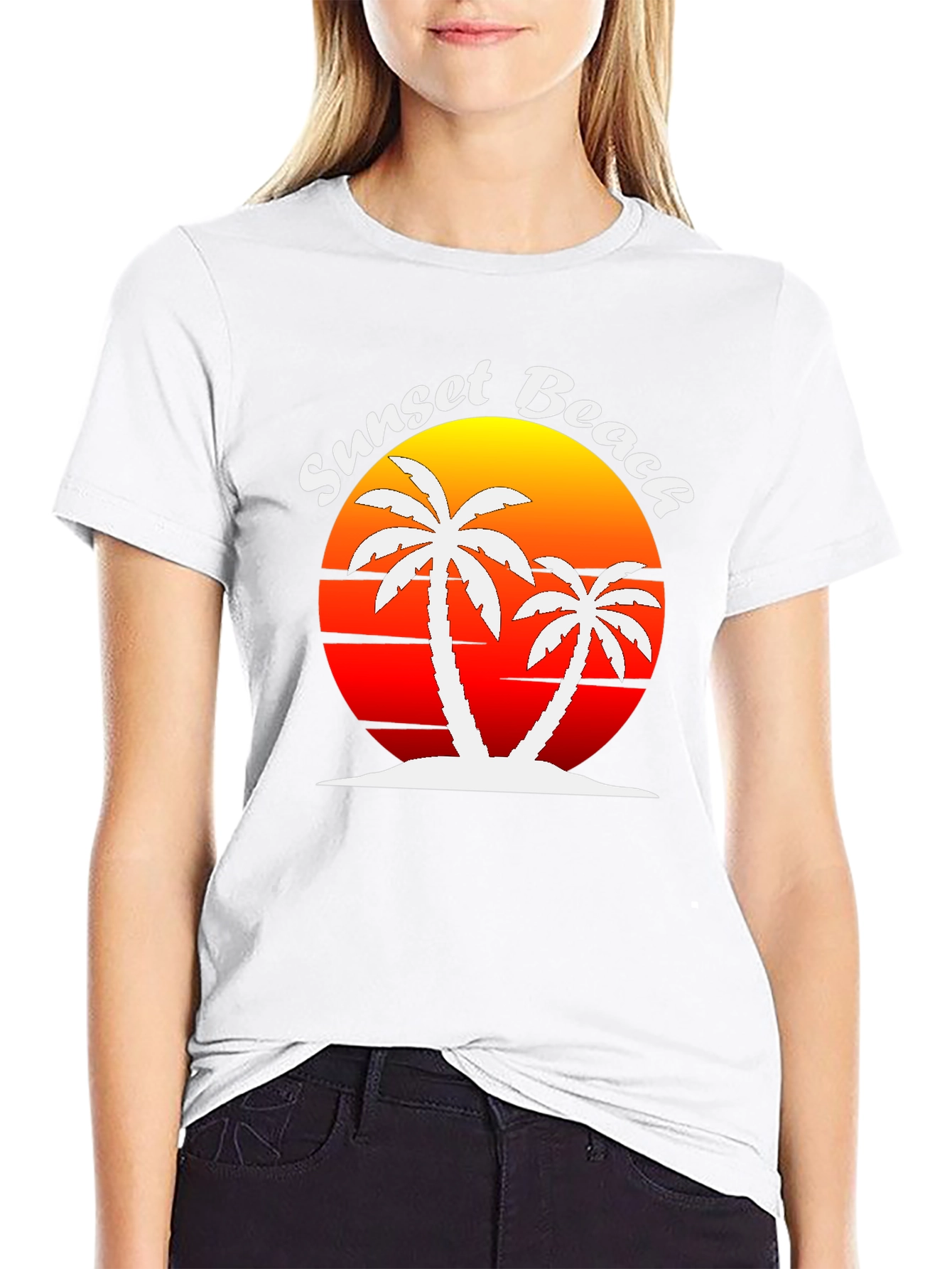 Sunset Beach Palm Tree Graphic T-Shirt