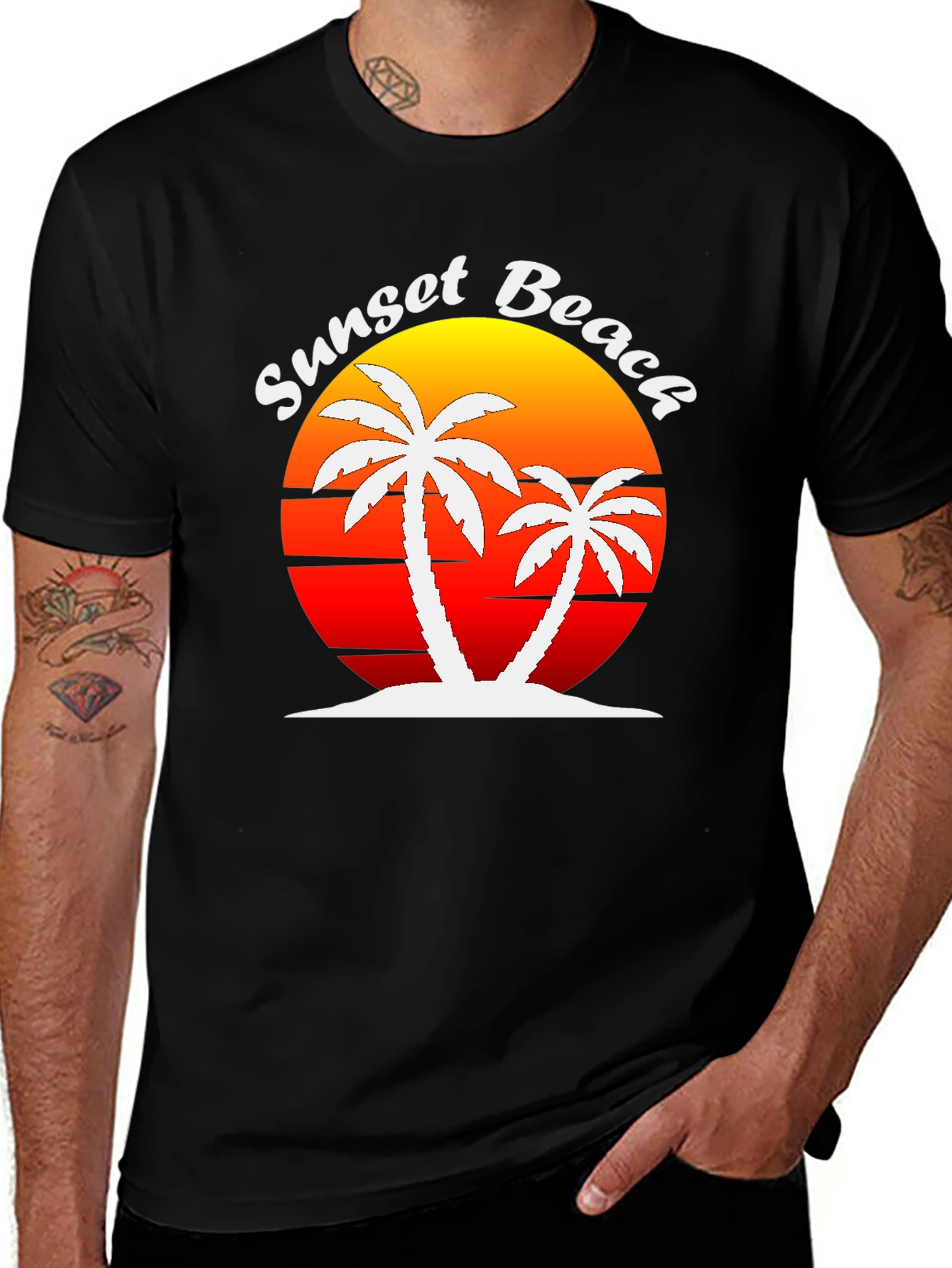 Sunset Beach Palm Tree Graphic T-Shirt