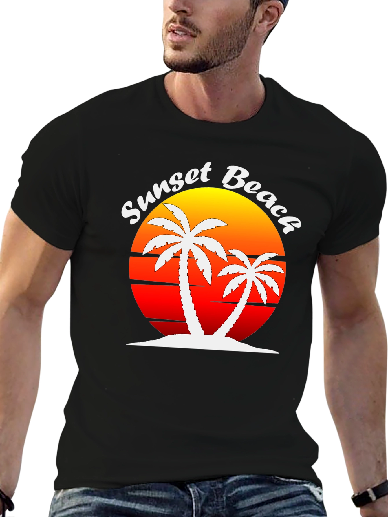 Sunset Beach Palm Tree Graphic T-Shirt