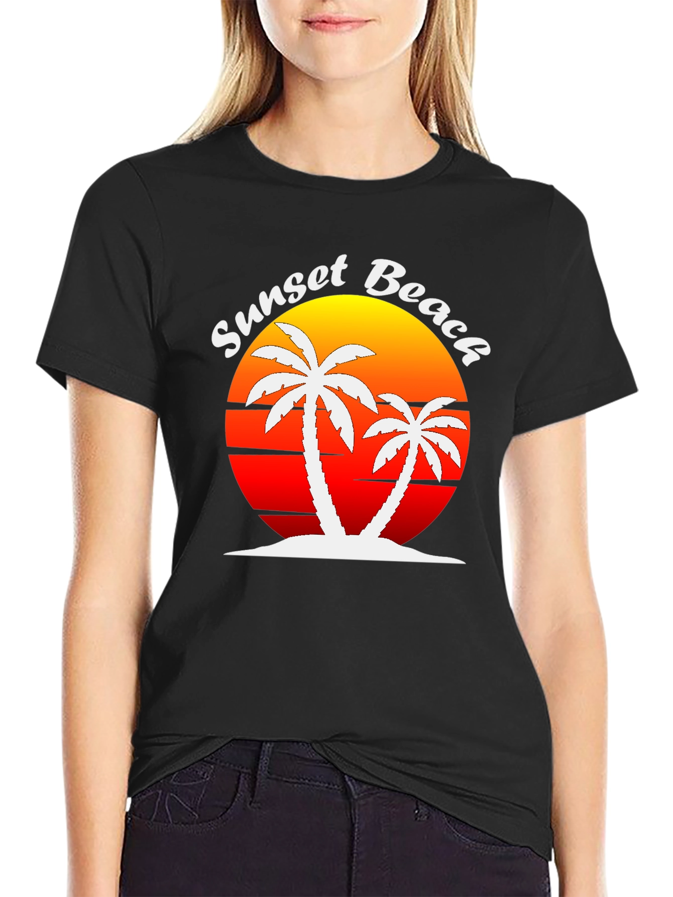 Sunset Beach Palm Tree Graphic T-Shirt