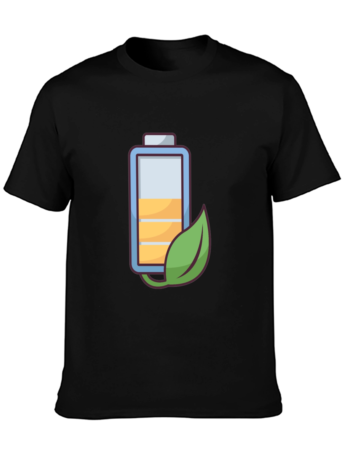 Eco-Friendly Battery Graphic Tee - Black Cotton Blend