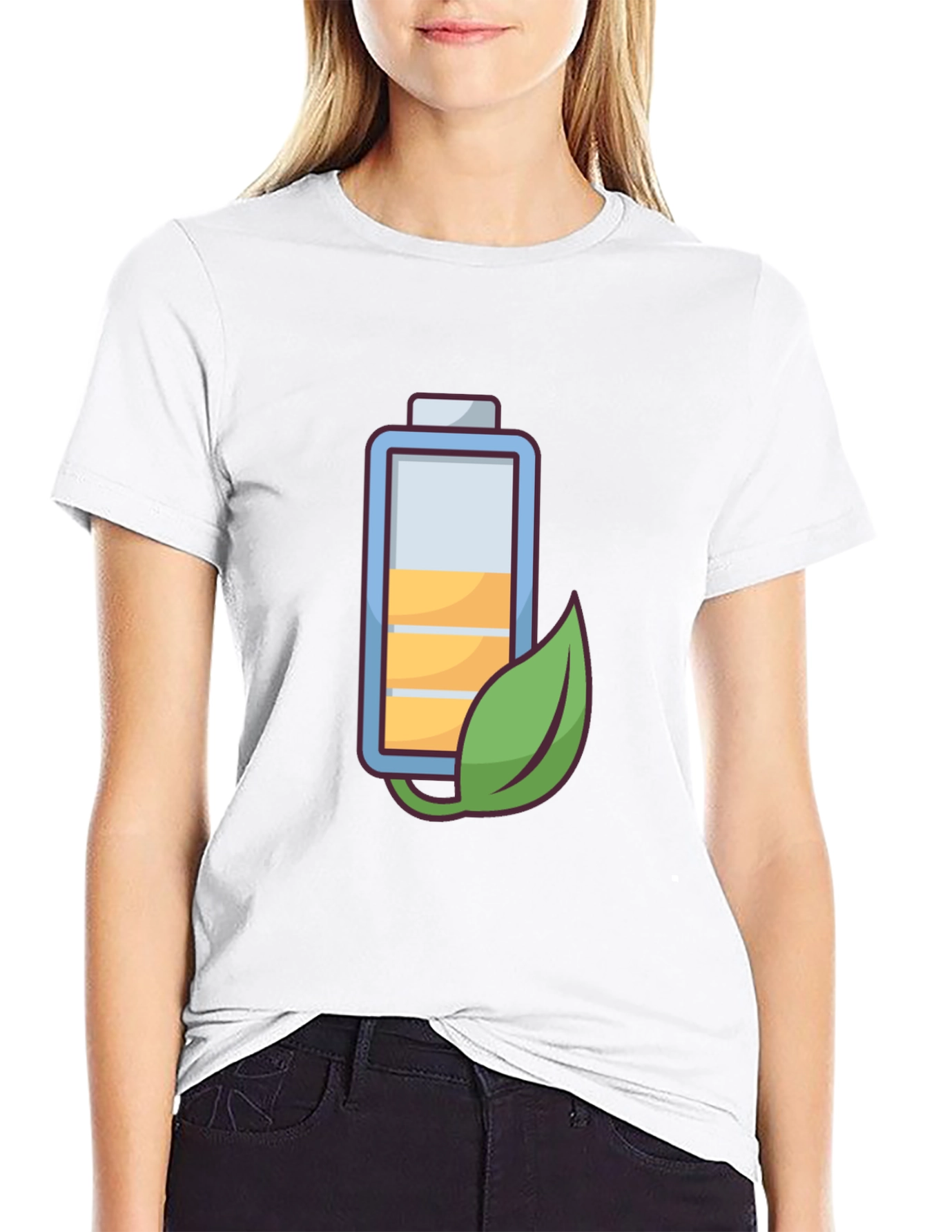 Eco-Friendly Battery Graphic Tee - Black Cotton Blend