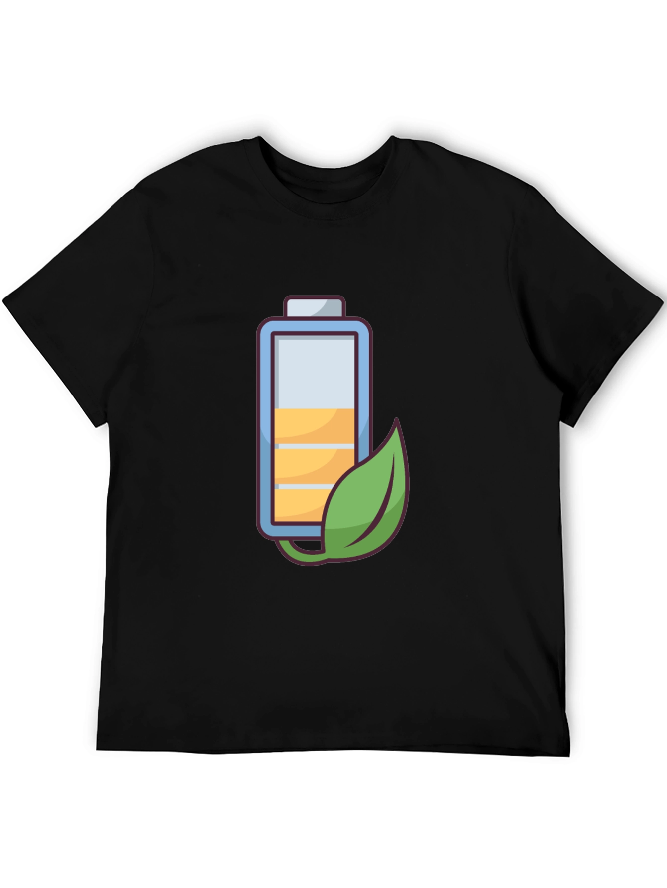 Eco-Friendly Battery Graphic Tee - Black Cotton Blend