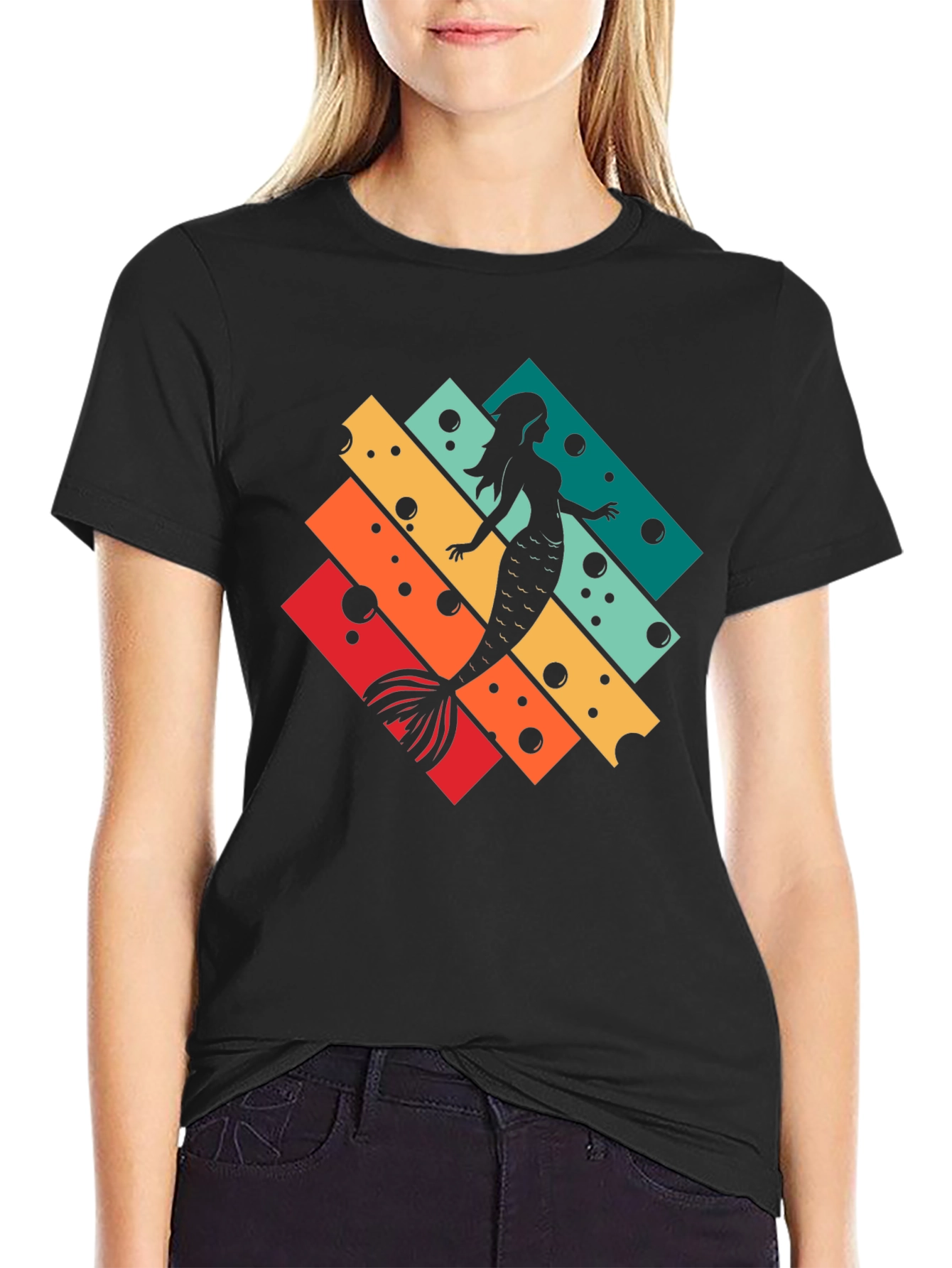 Retro Mermaid Silhouette Graphic T-Shirt