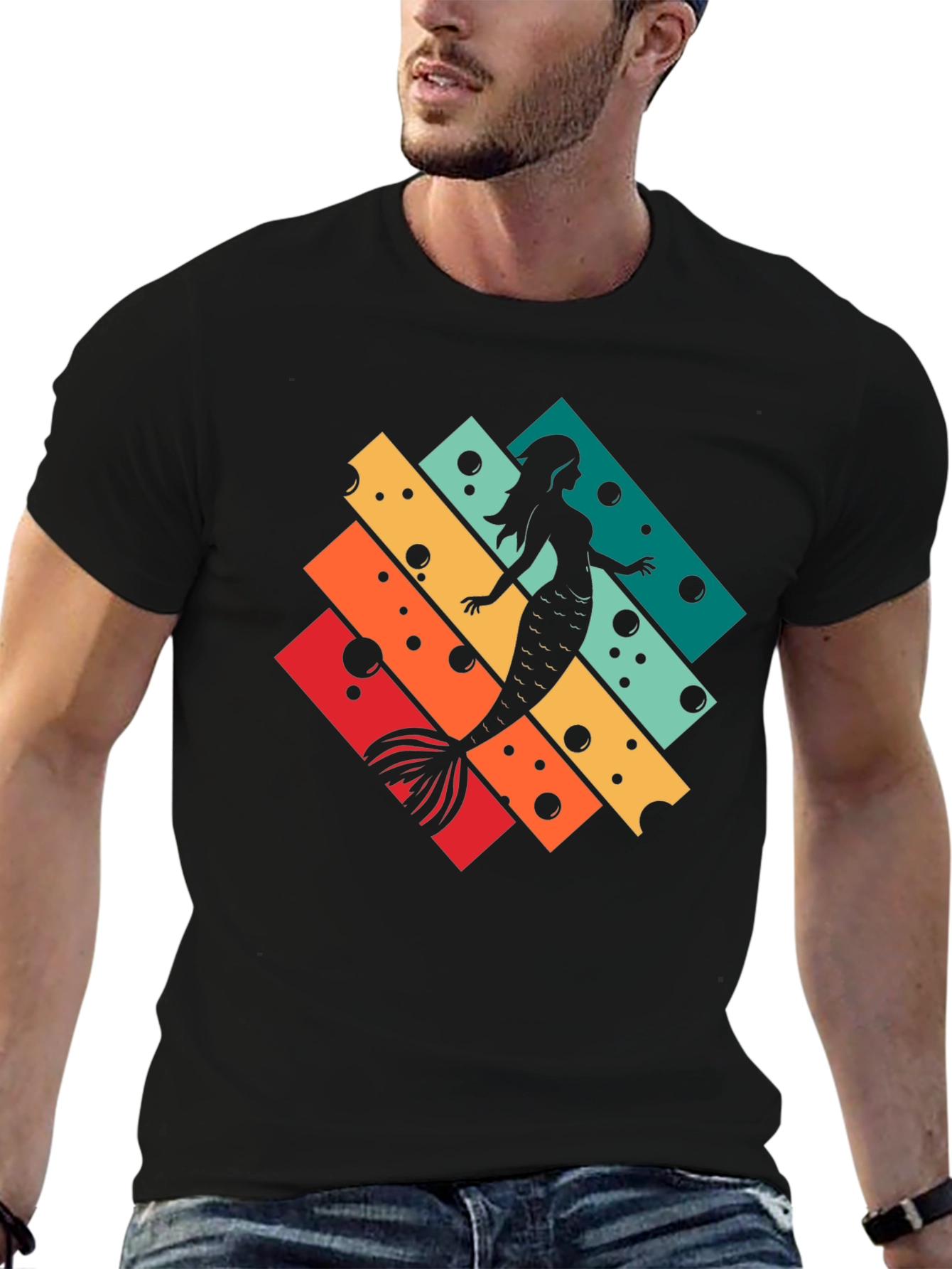 Retro Mermaid Silhouette Graphic T-Shirt