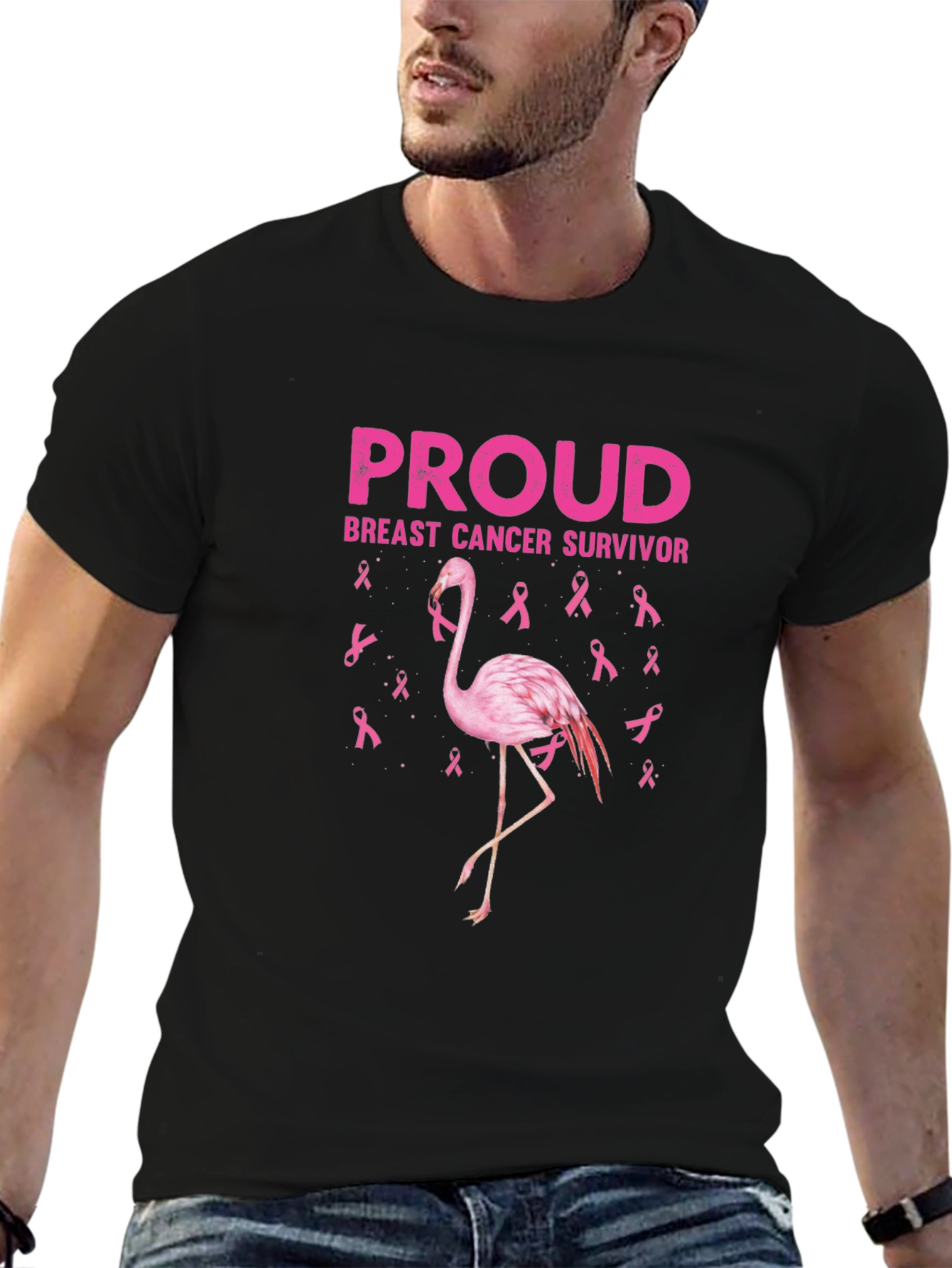 Proud Breast Cancer Survivor Flamingo T-Shirt