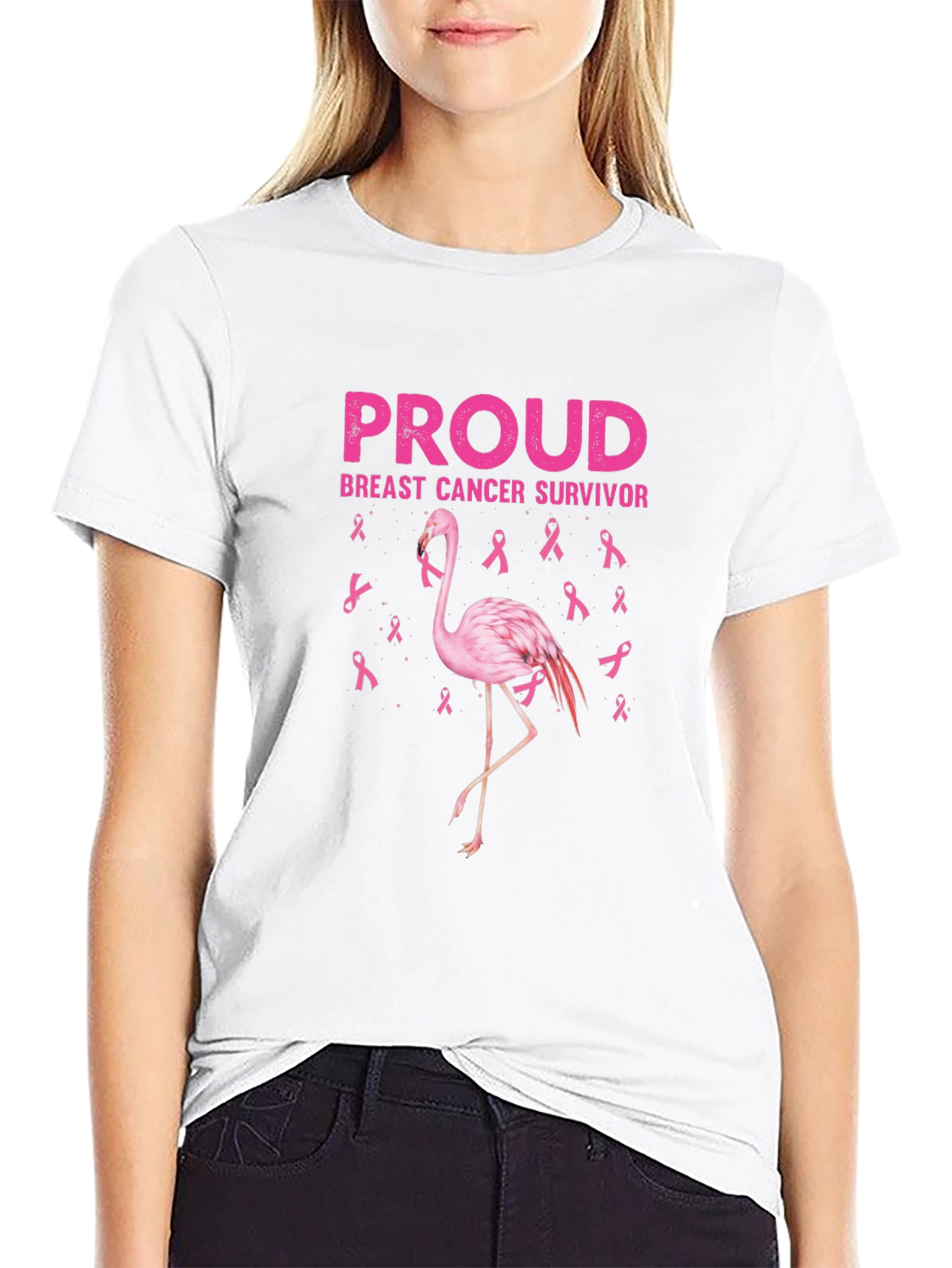 Proud Breast Cancer Survivor Flamingo T-Shirt