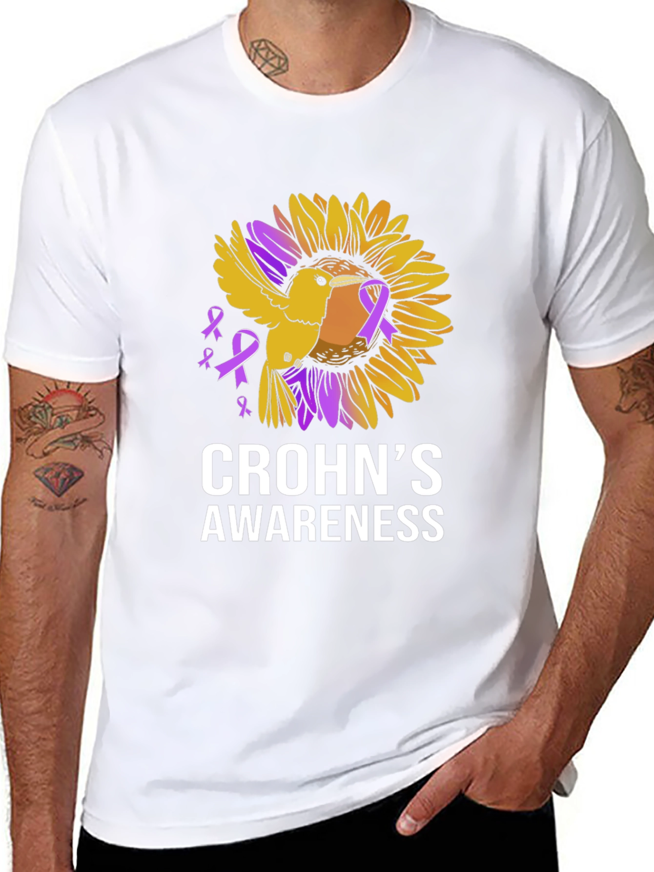 Crohns Awareness T-Shirt - Sunflower Bird Design