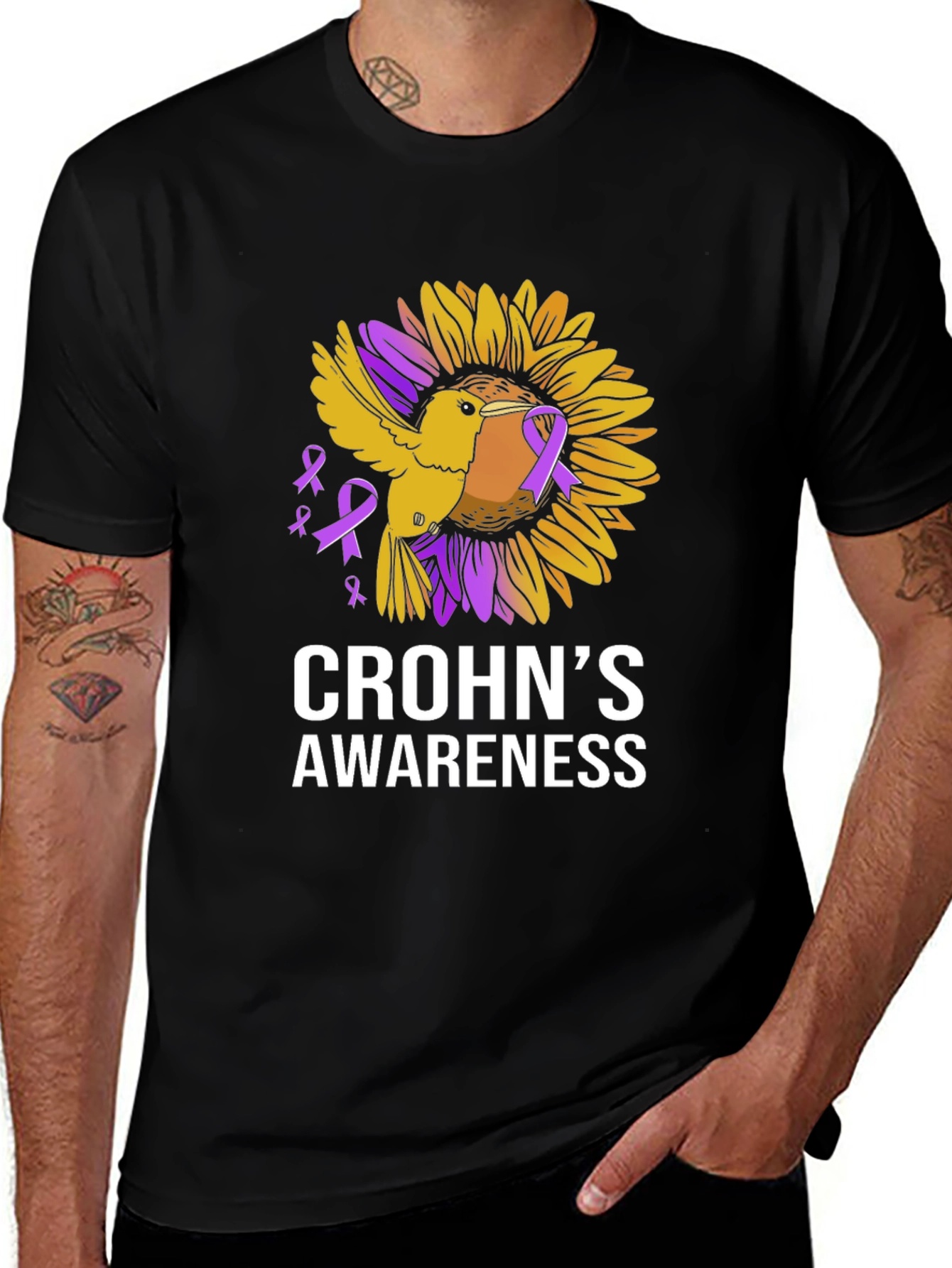 Crohns Awareness T-Shirt - Sunflower Bird Design