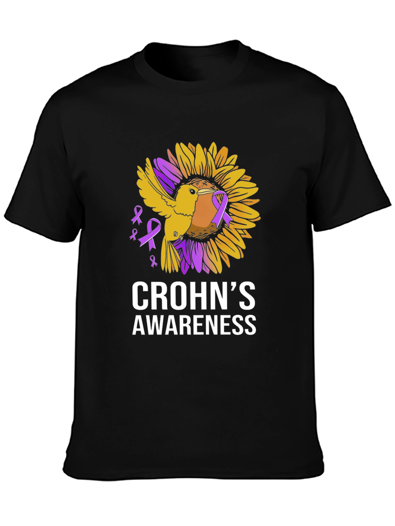 Crohns Awareness T-Shirt - Sunflower Bird Design