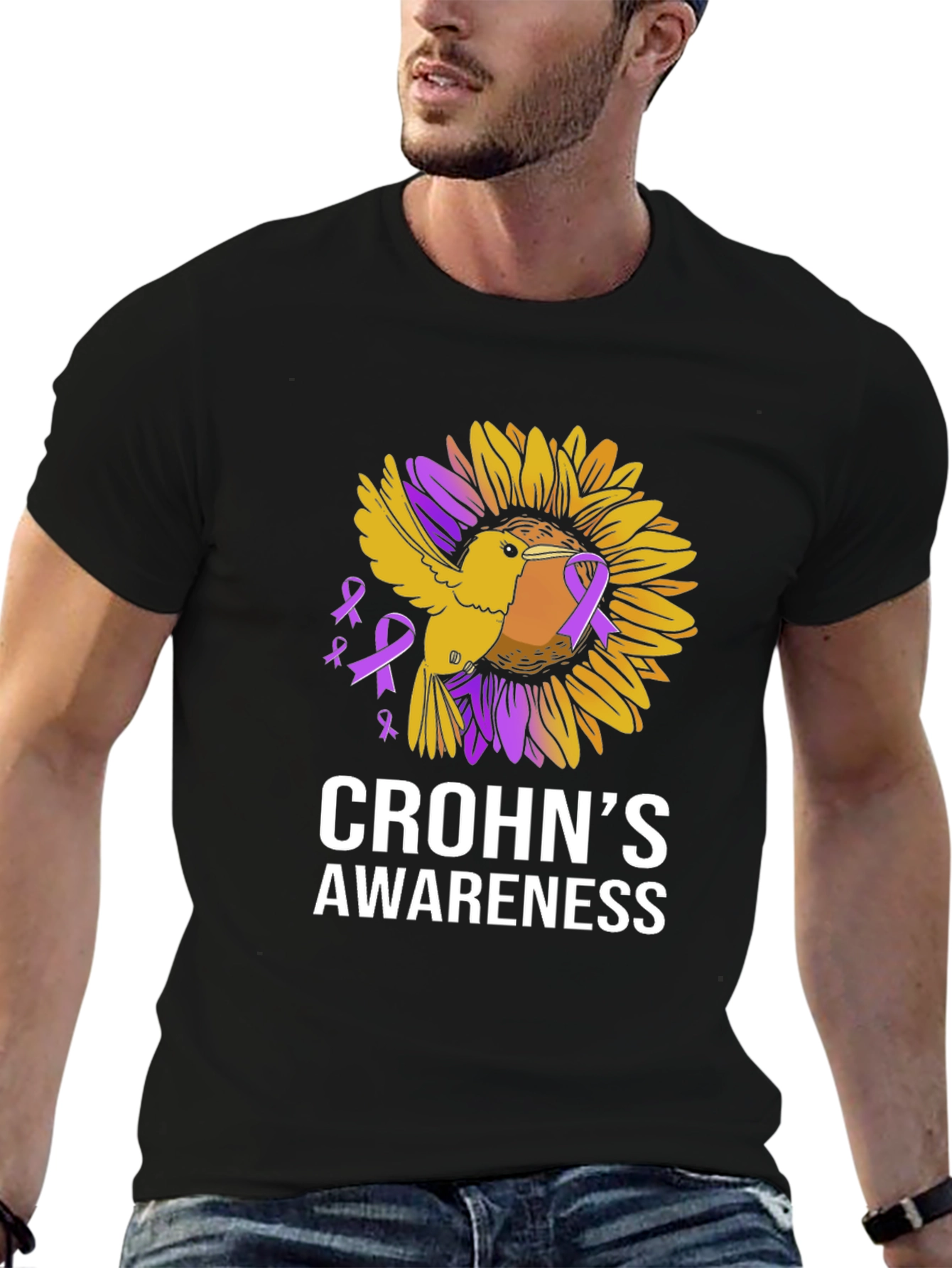 Crohns Awareness T-Shirt - Sunflower Bird Design