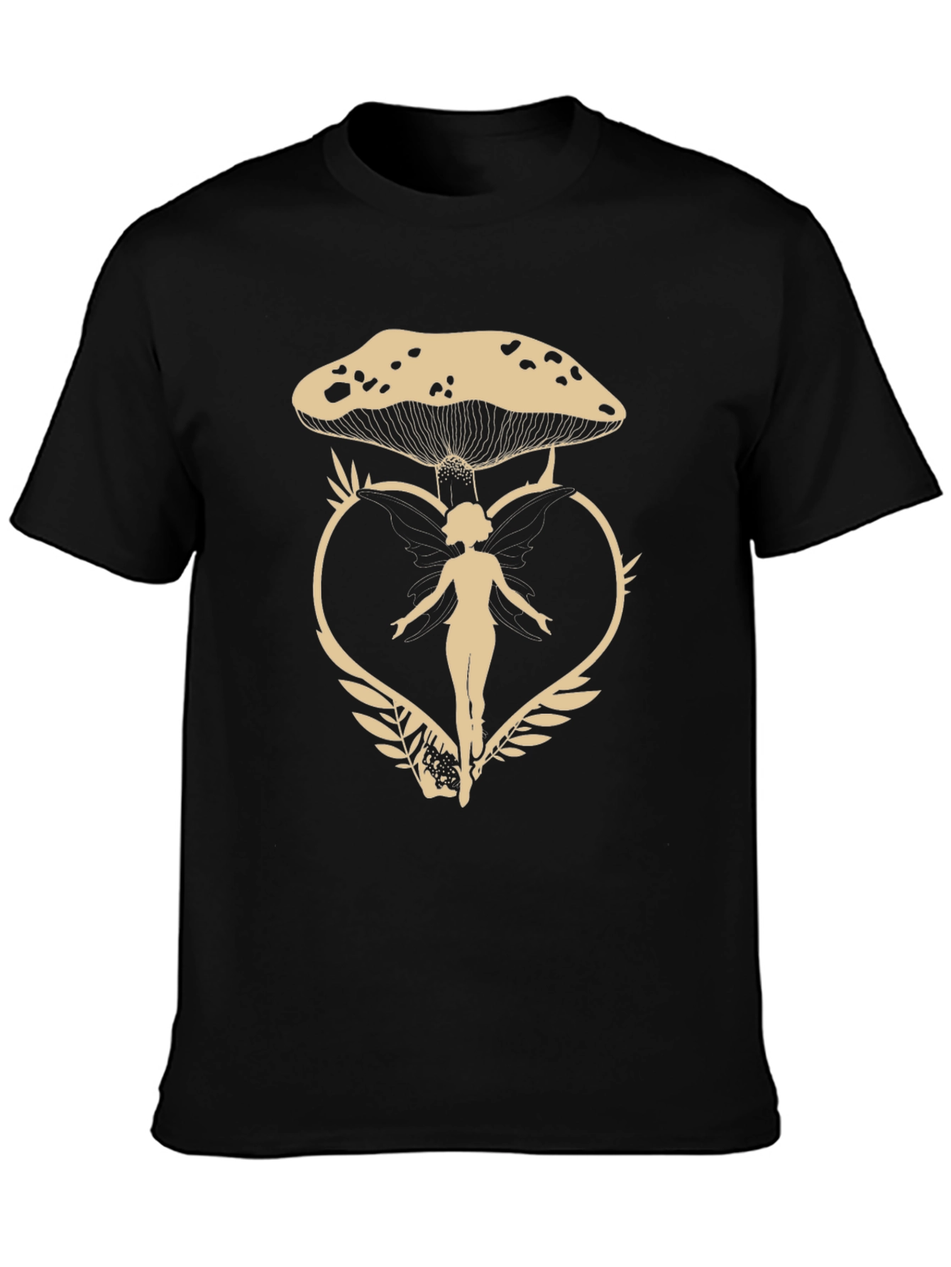 Mushroom Fairy Graphic Tee - Black Cotton T-Shirt