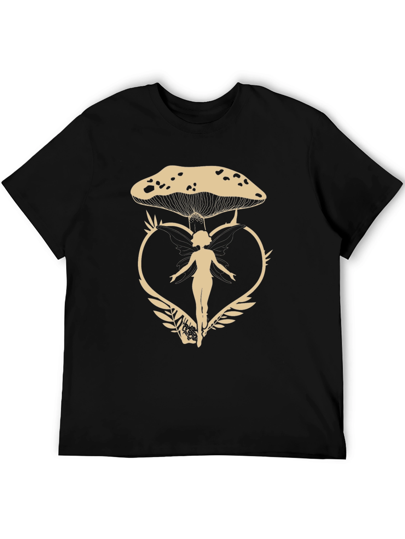 Mushroom Fairy Graphic Tee - Black Cotton T-Shirt
