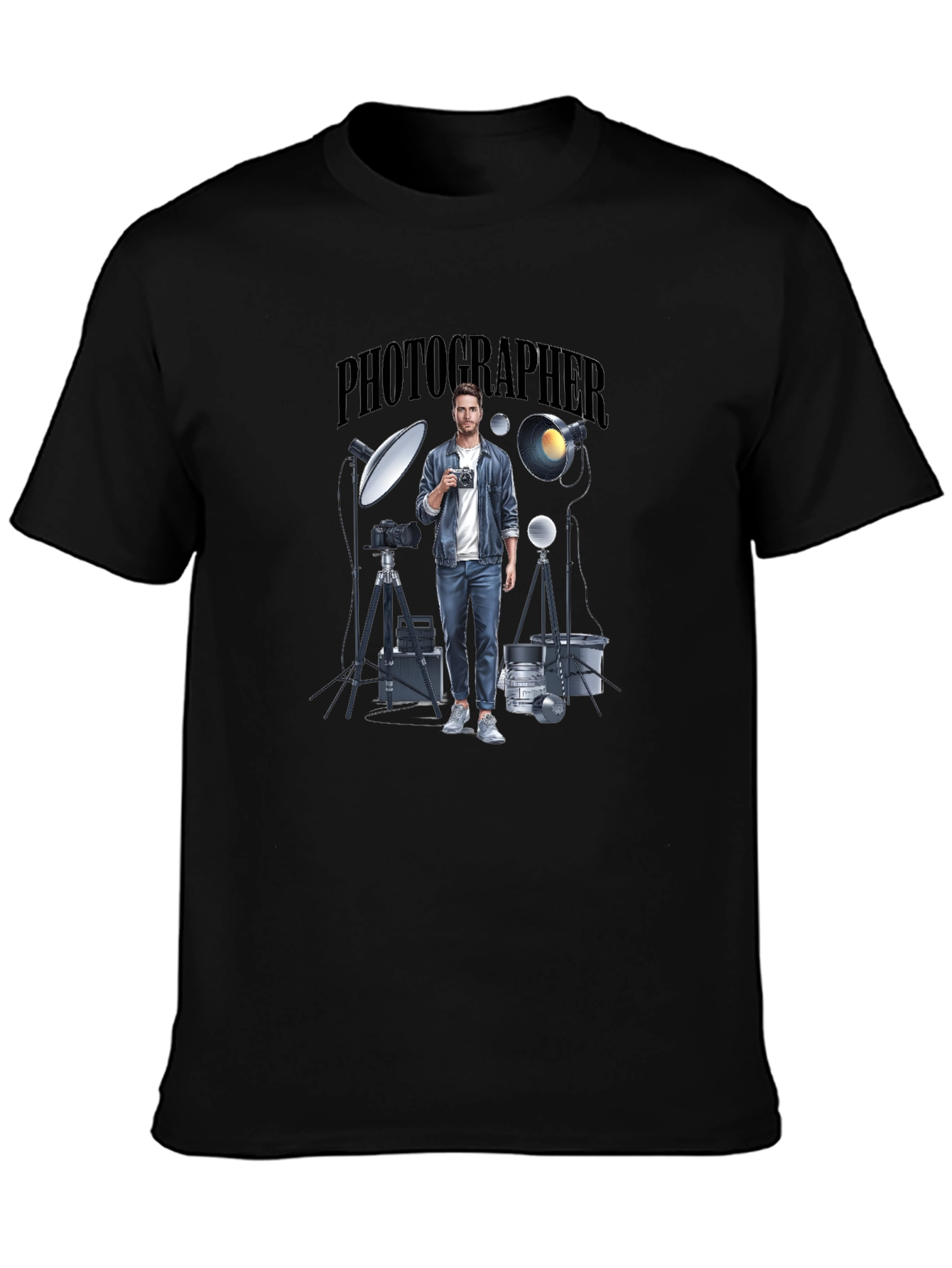 Photographer Graphic Tee - Black Crew Neck T-Shirt