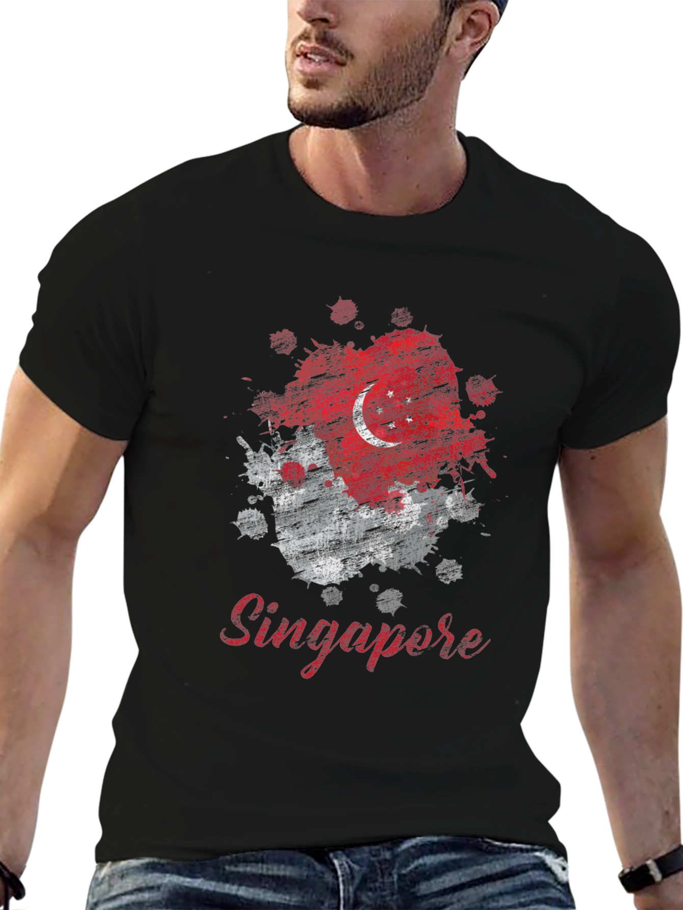 Singapore Flag Splatter Graphic T-Shirt