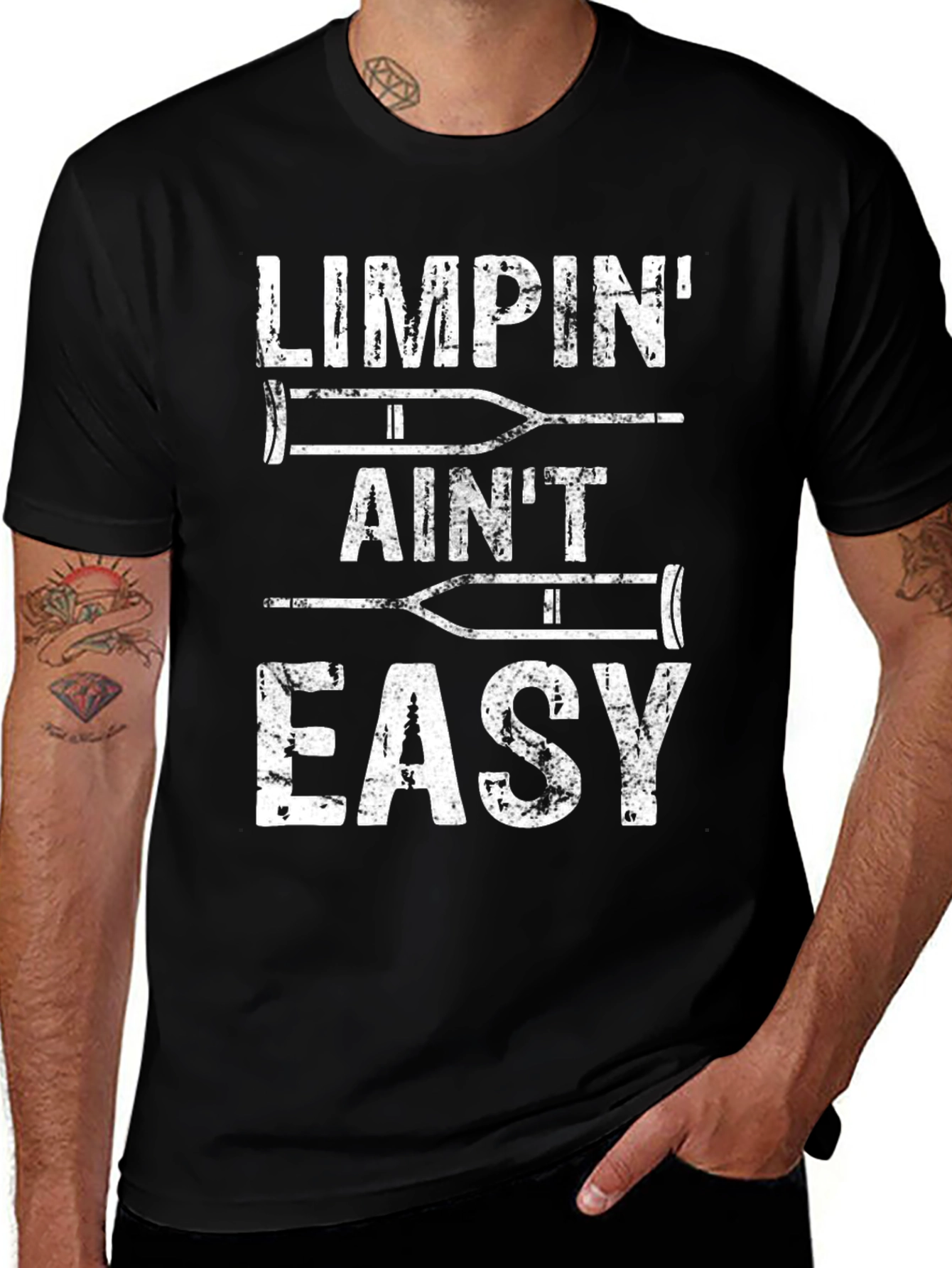 Limpin Aint Easy Funny Crutches Graphic Tee
