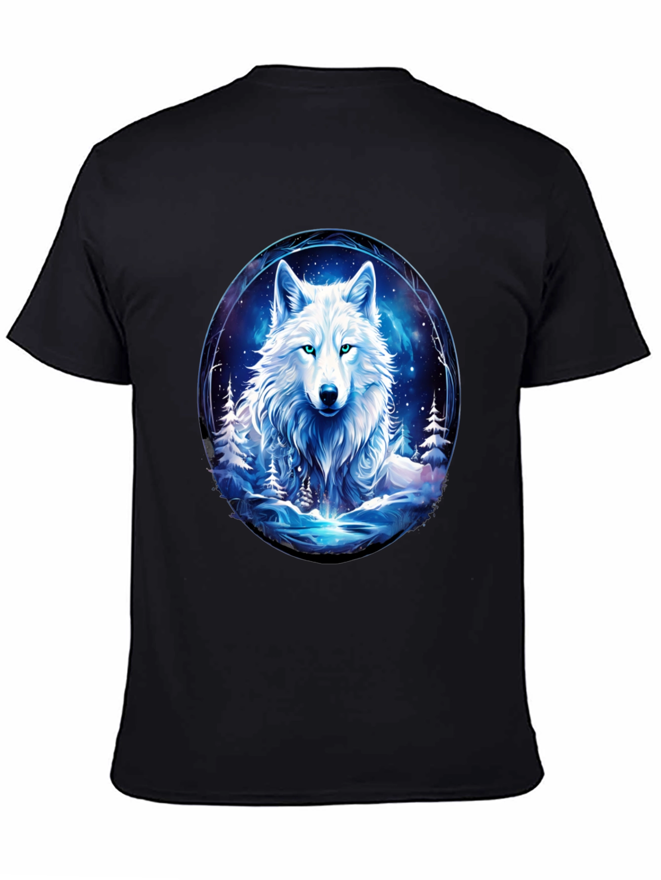 Wolf in Winter Scene Black T-Shirt