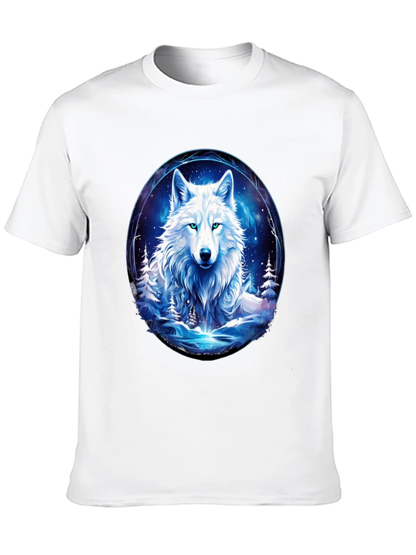 Wolf in Winter Scene Black T-Shirt
