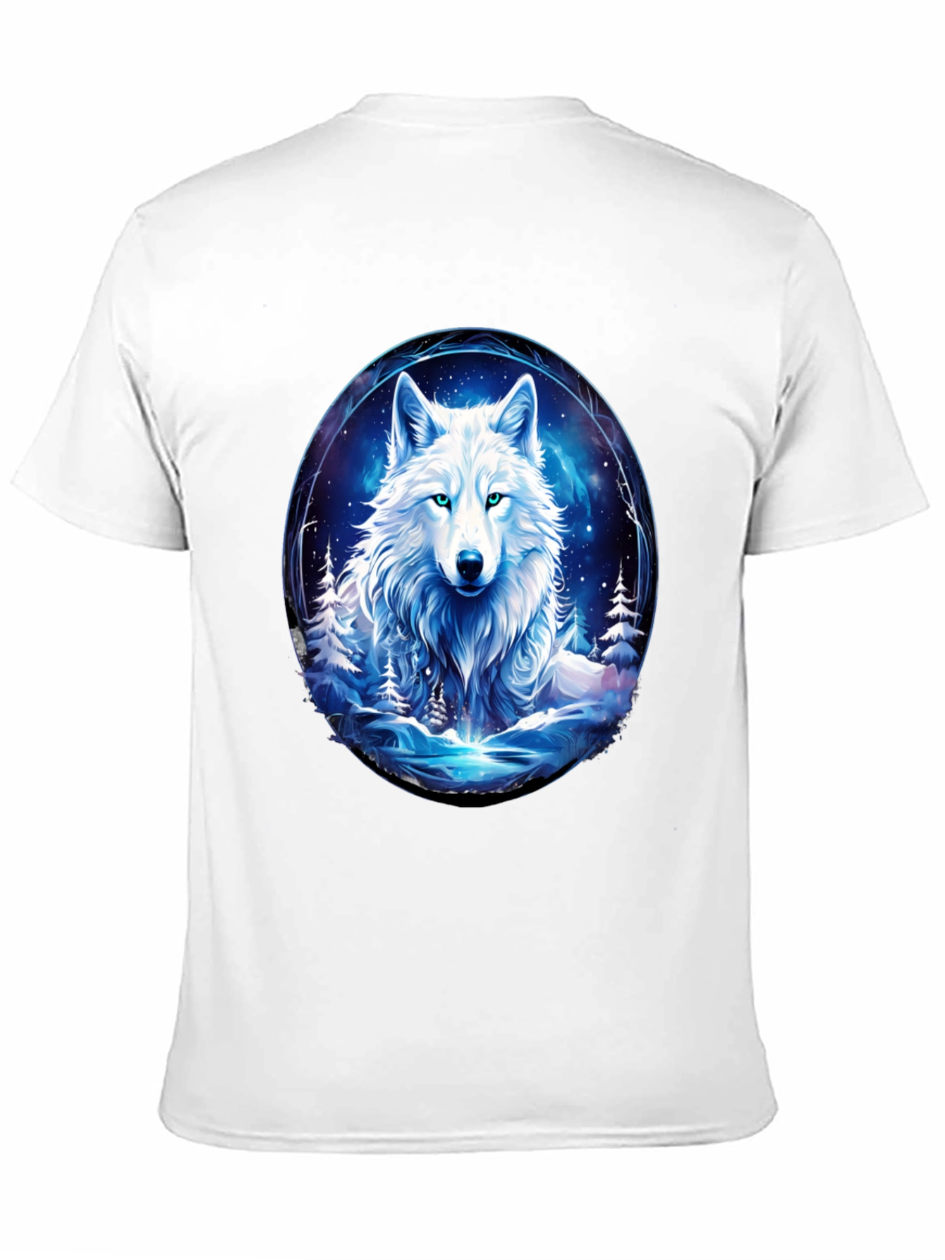 Wolf in Winter Scene Black T-Shirt