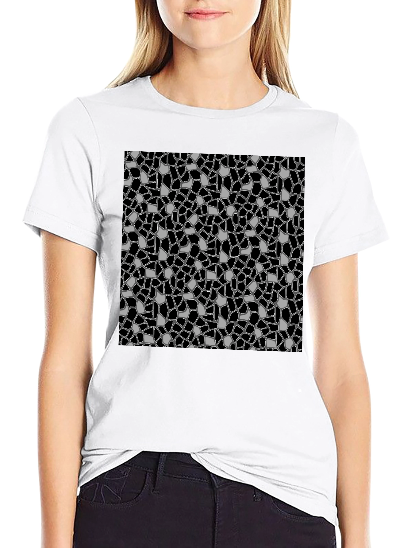 Abstract Mosaic Graphic Print Black T-Shirt