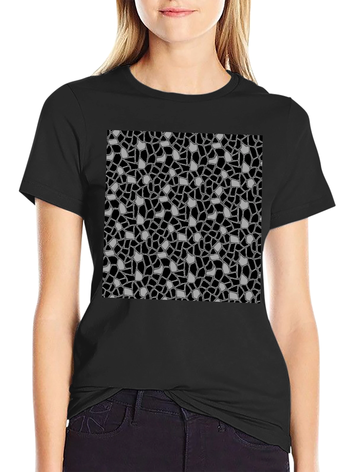 Abstract Mosaic Graphic Print Black T-Shirt