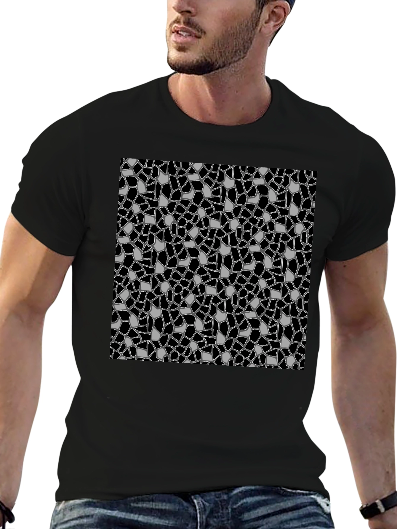 Abstract Mosaic Graphic Print Black T-Shirt