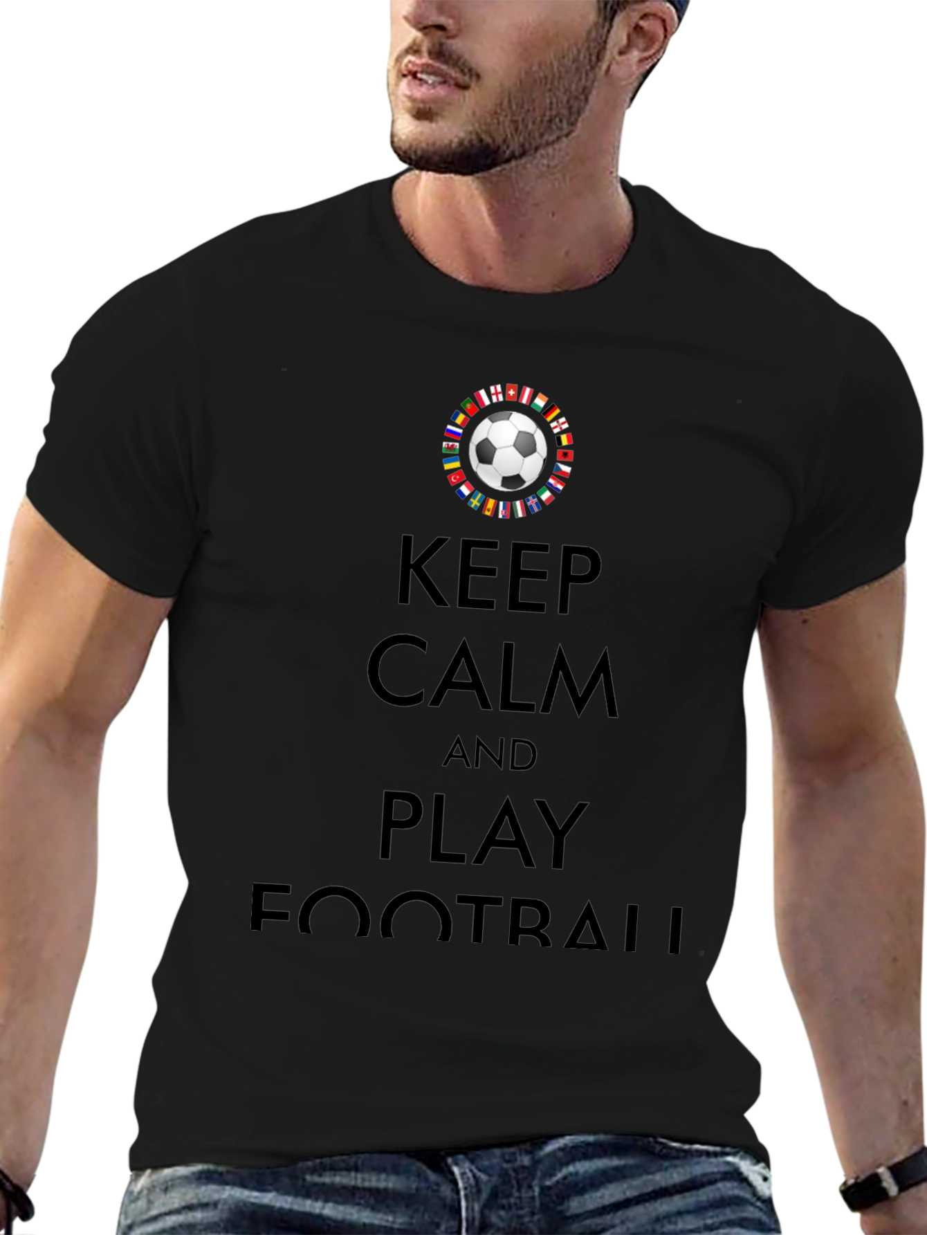 Keep Calm and Play Football Black Graphic Tee